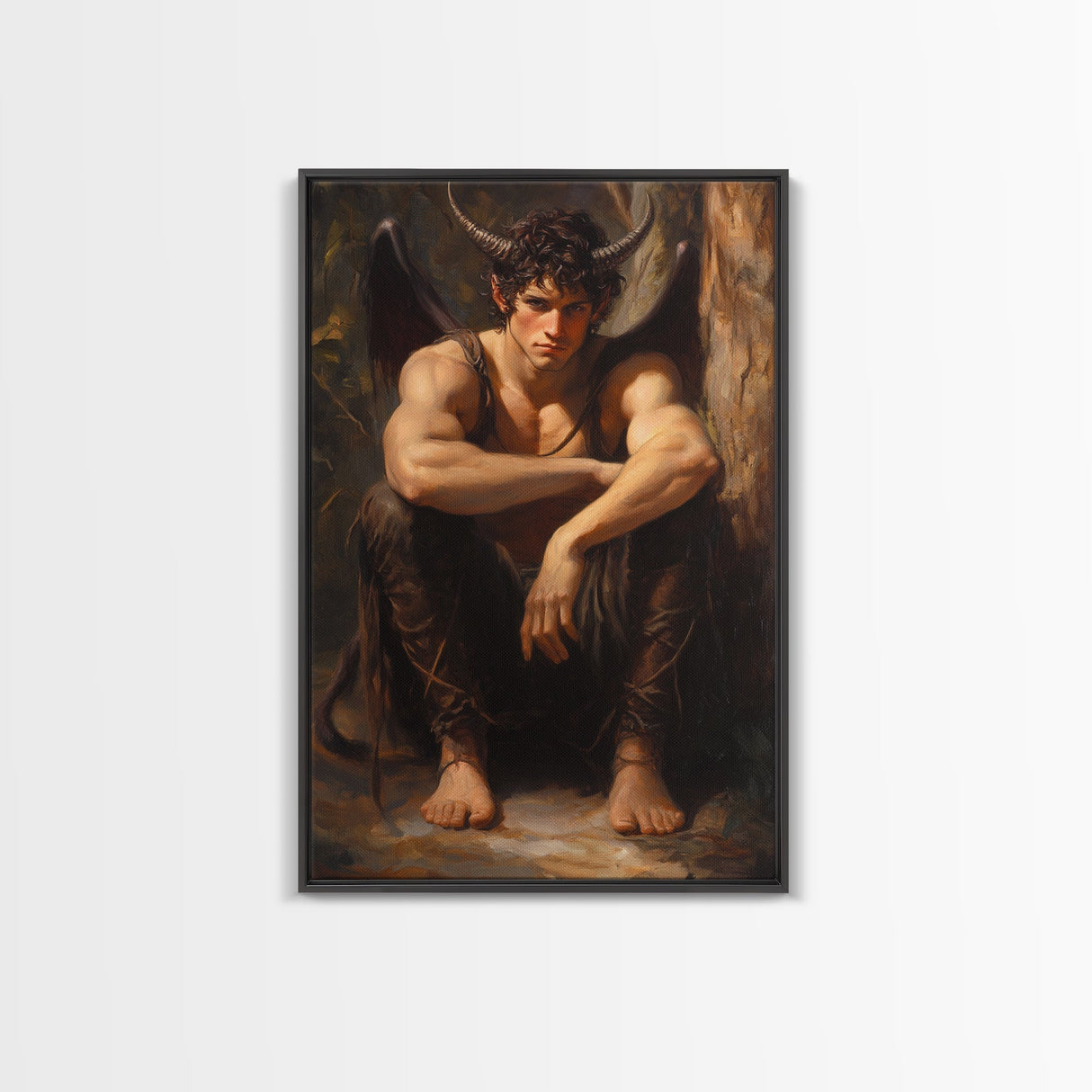 The Satyr Dark Macabre Wall Art, Framed Canvas Print, Dark Academia, Satyr Oil Painting, Halloween Decor