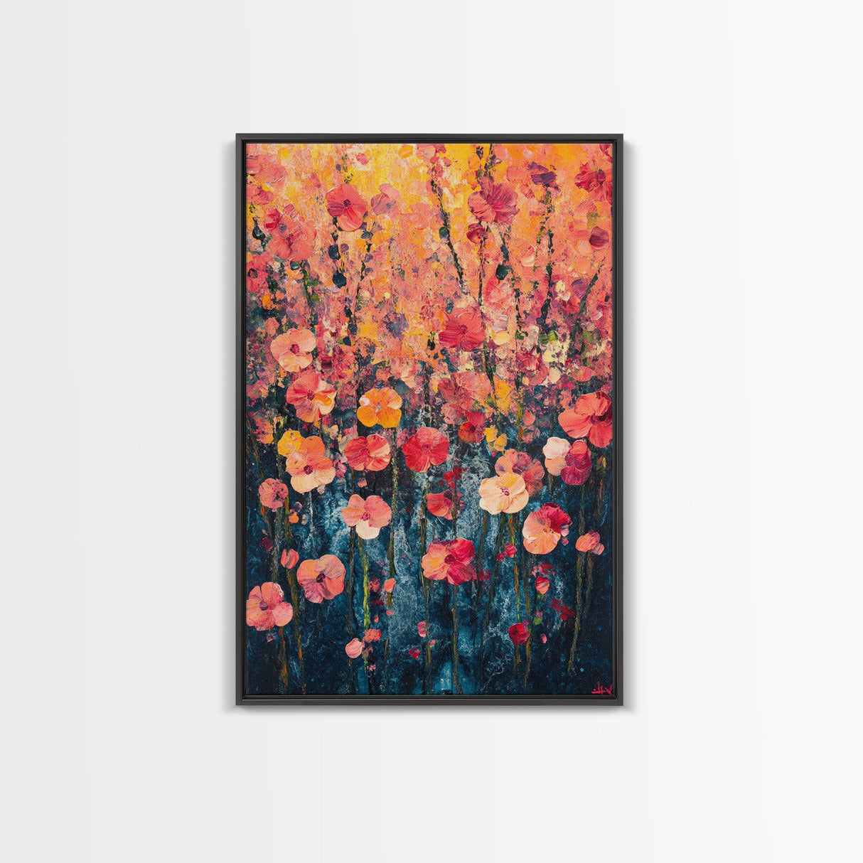 Field of Wildflowers Framed Canvas Print, Wood Framed Wall Art, Wild Flower Painting Print, Wild Flowers In The Spring Wall Art Home Decor