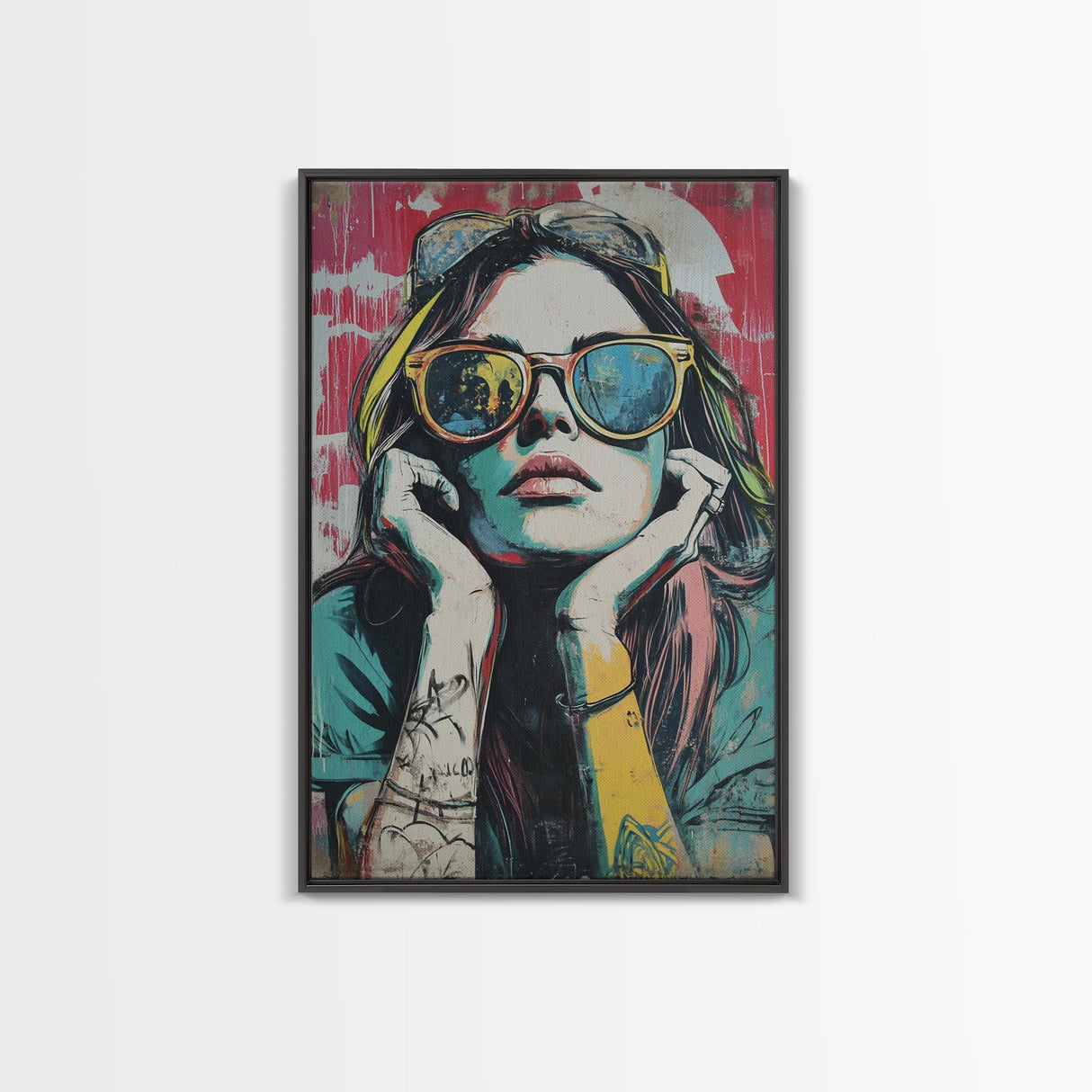 Graffiti Punk Wall Art, Portrait of a Punk Woman Framed Canvas Print