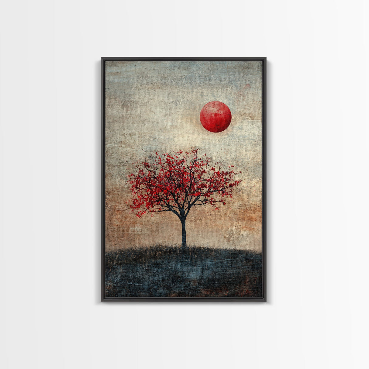 Wabi Sabi Wall Art Framed Canvas Print, Japanese Maple Tree Painting Print, Wabi Sabi Art, Japanese Inspired Wood Block Print Art