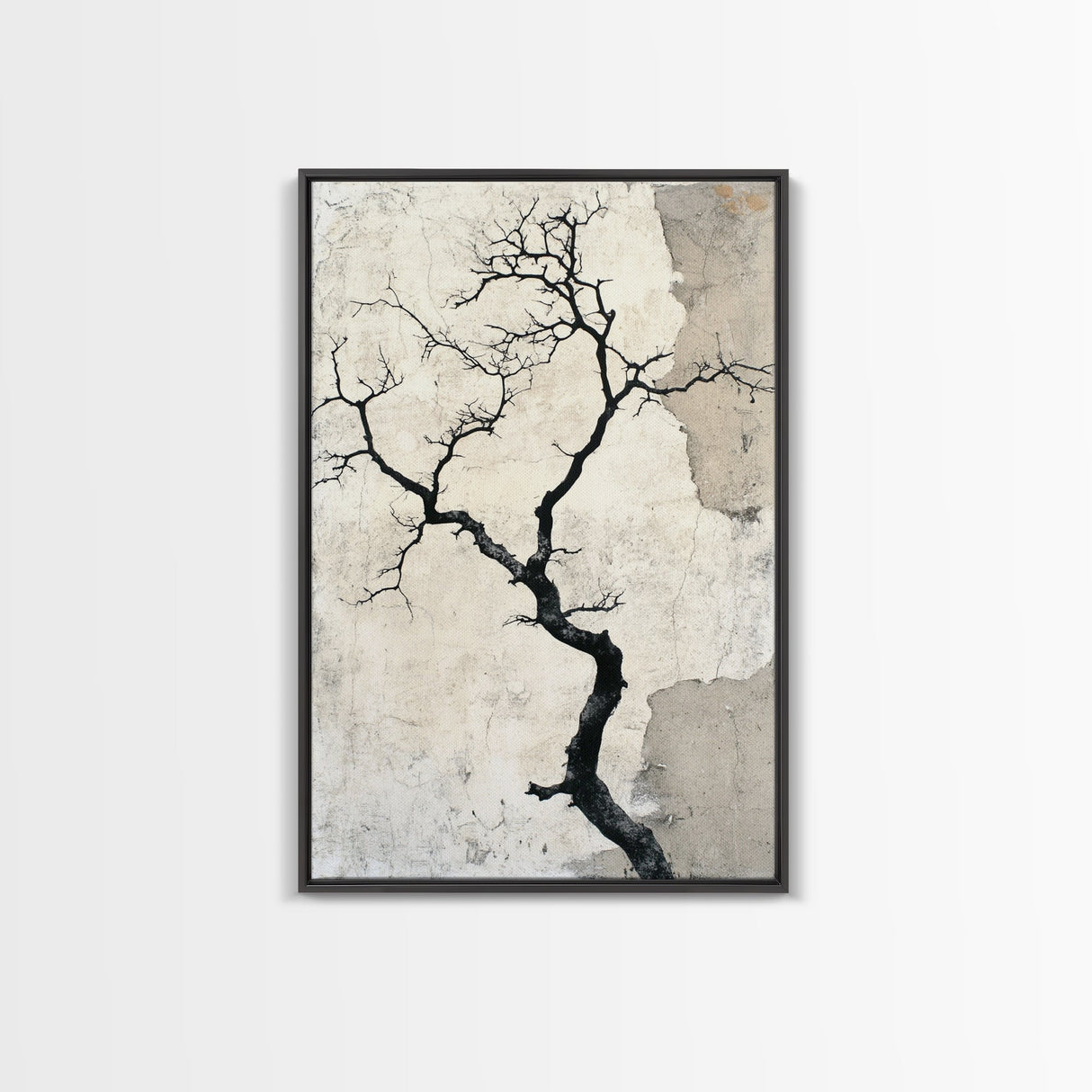Double Exposure Wall Art - Tree or Cracks - Optical Illusion Wall Art Framed Canvas Print - Wabi Sabi Minimalist Home Decor Art