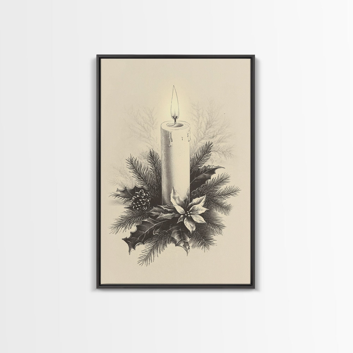 Boho Christmas Candle Canvas Print - Framed Canvas - Minimalist Christmas Art - Boho Christmas Art - Rustic Christmas Art