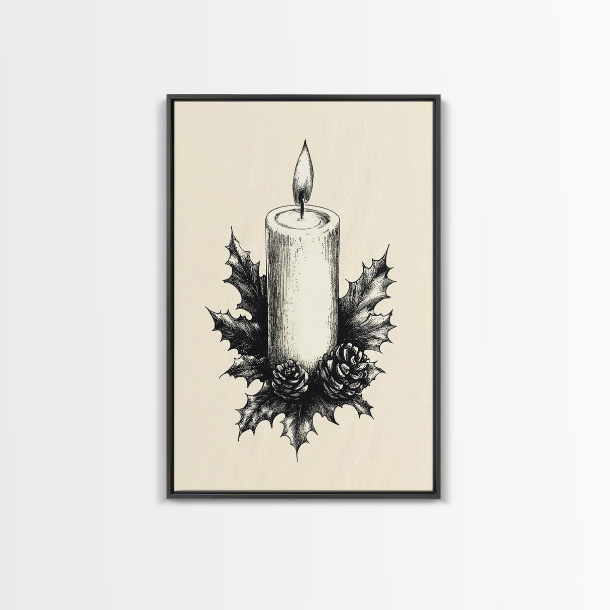 Rustic Christmas Candle Canvas Print - Framed Canvas - Minimalist Christmas Art - Boho Christmas Art - Rustic Christmas Art
