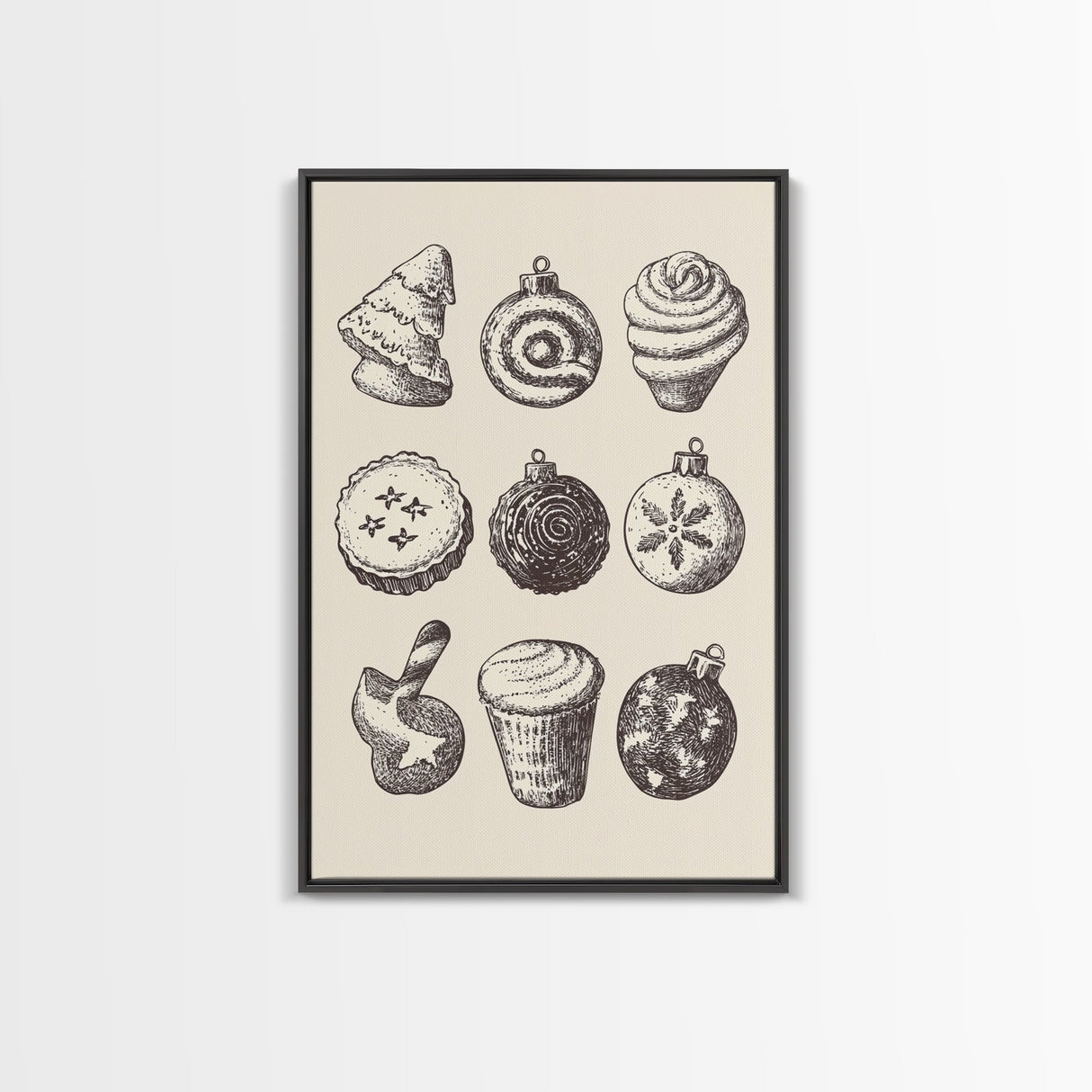Rustic Boho Christmas Cookies Canvas Print - Framed Canvas - Minimalist Christmas Art - Boho Christmas Art - Rustic Christmas Art