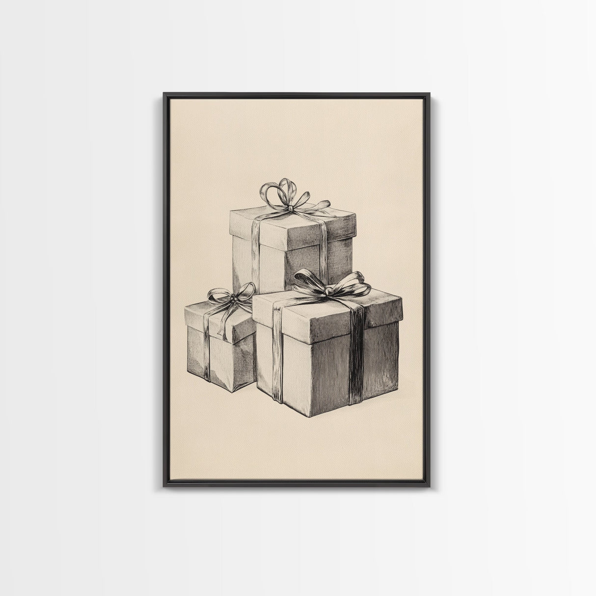 Sketch of Christmas Gifts Canvas Print - Framed Canvas - Minimalist Christmas Art - Boho Christmas Art - Rustic Christmas Art