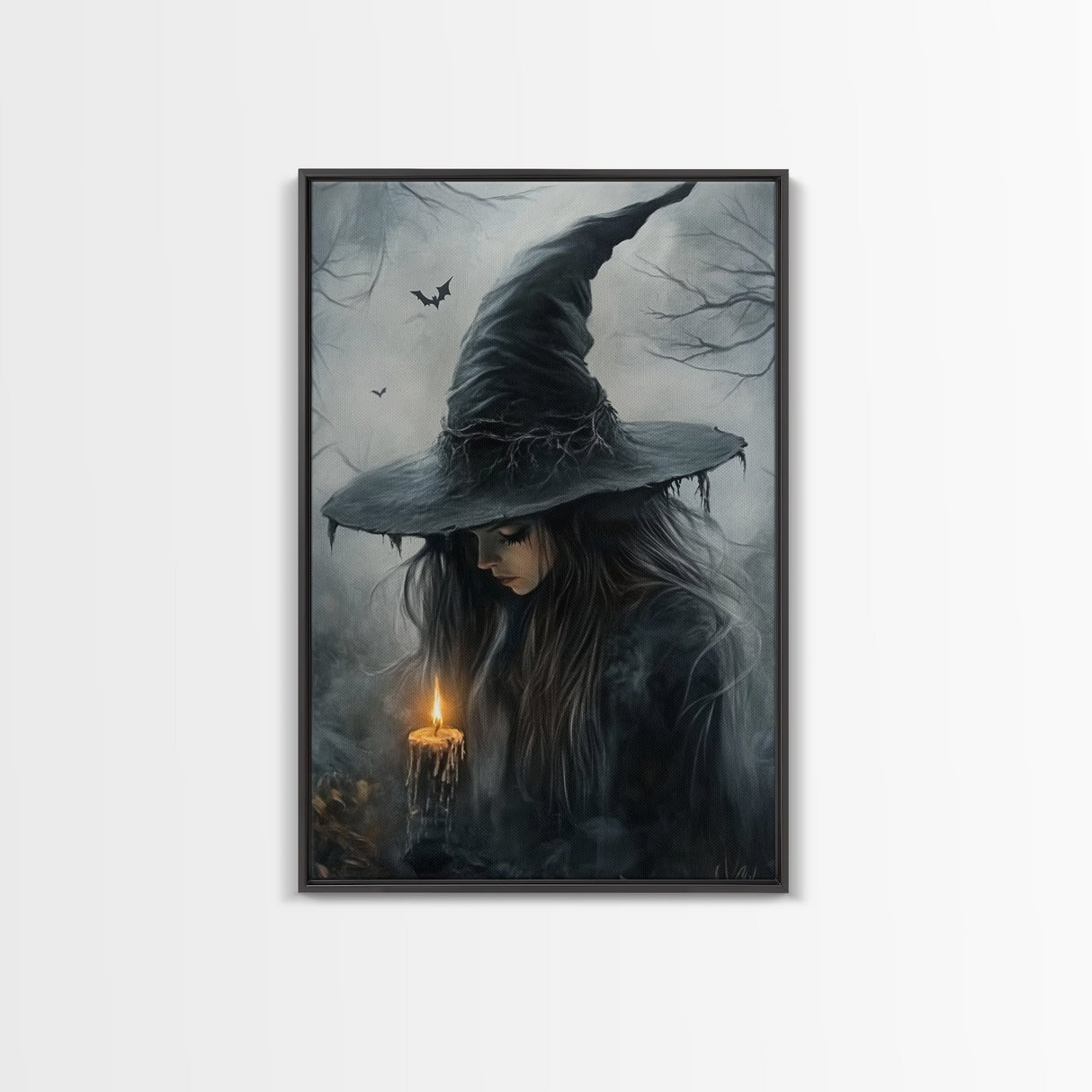 Gothic Oil Painting Print of a Witch Holding a Candle, Gothic Dark Academia Wall Art, Halloween Decor, Goth Gift Idea
