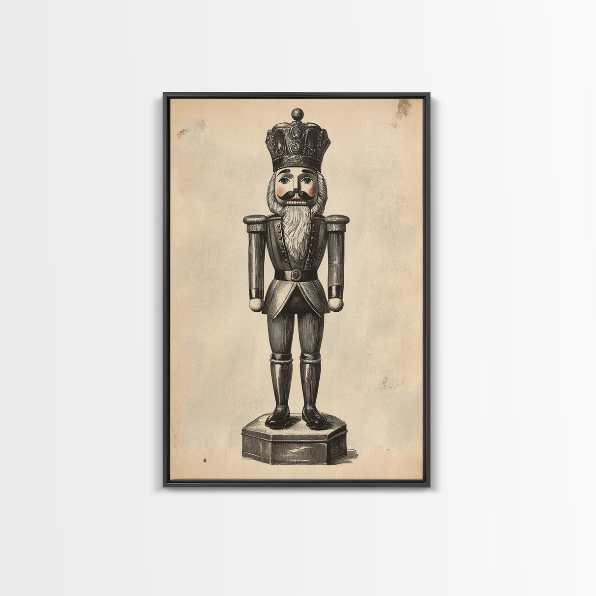 Retro Nutcracker Canvas Print - Framed Canvas - Minimalist Christmas Art - Boho Christmas Art - Rustic Christmas Art