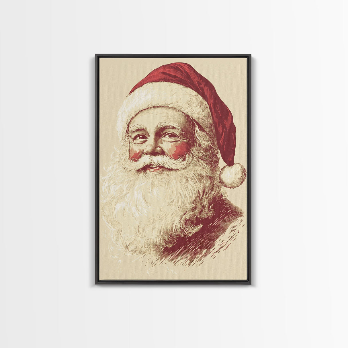 Sainta Clause Painting Canvas Print - Framed Canvas - Minimalist Christmas Art - Boho Christmas Art - Rustic Christmas Art