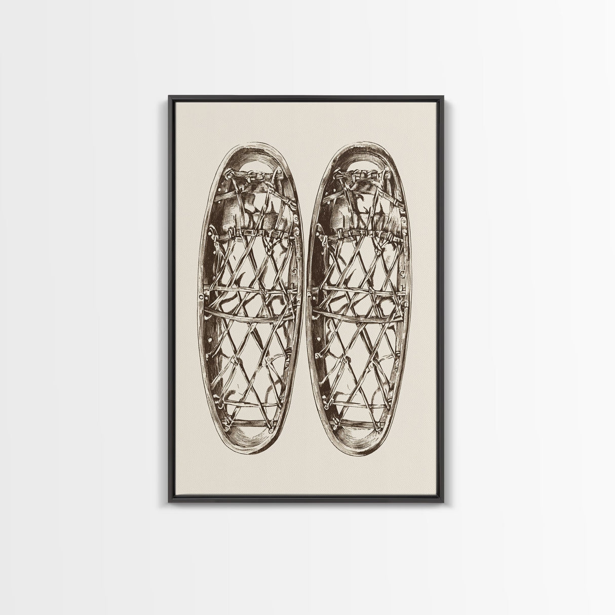 Vintage Snow Shoes Canvas Print - Framed Canvas - Minimalist Christmas Art - Boho Christmas Art - Rustic Christmas Art