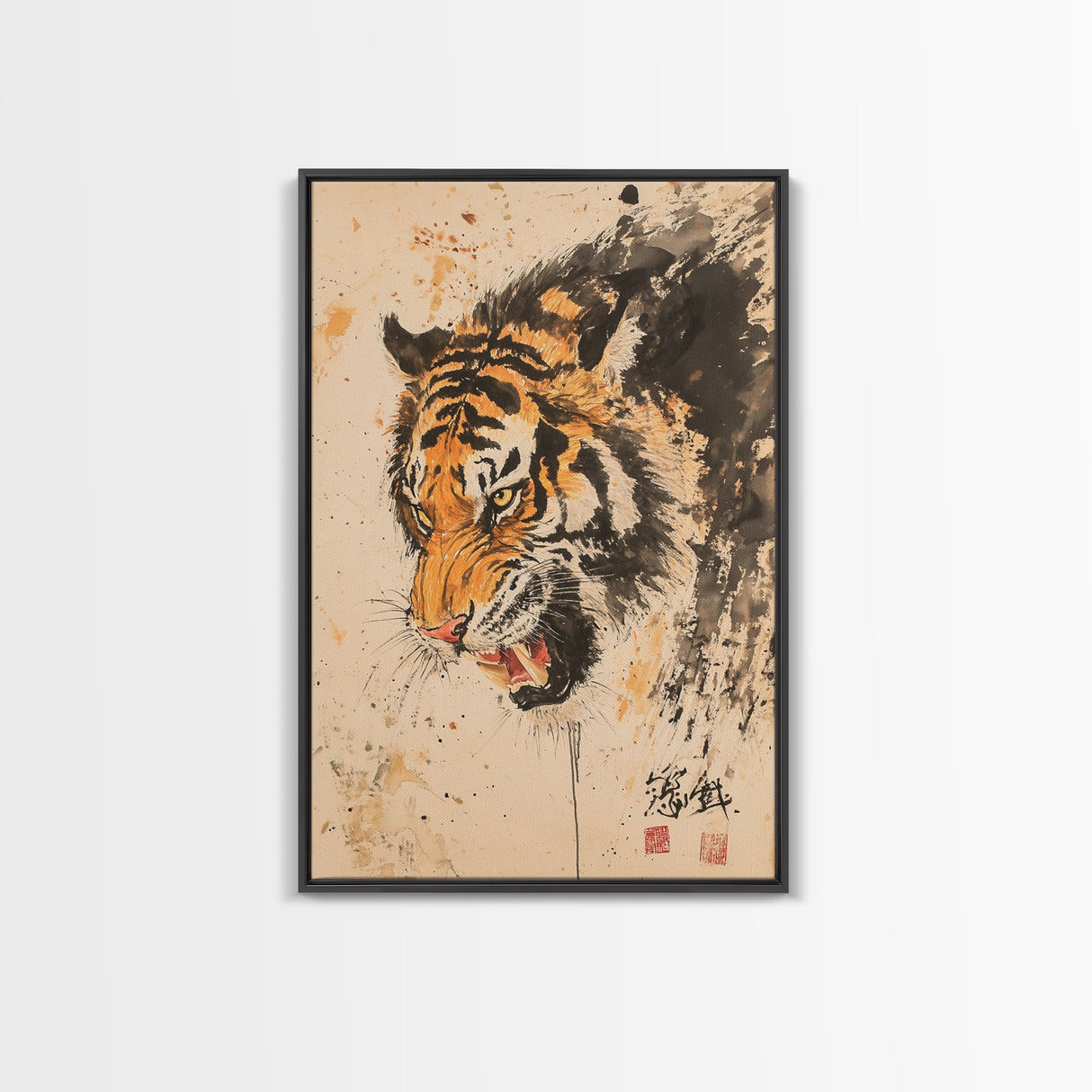 Japanese Style Tiger Painting Print, Tiger Roar, Wabi Sabi Style Art, Animal Prints, Tiger Painting, Tiger Oil Painting Canvas Print