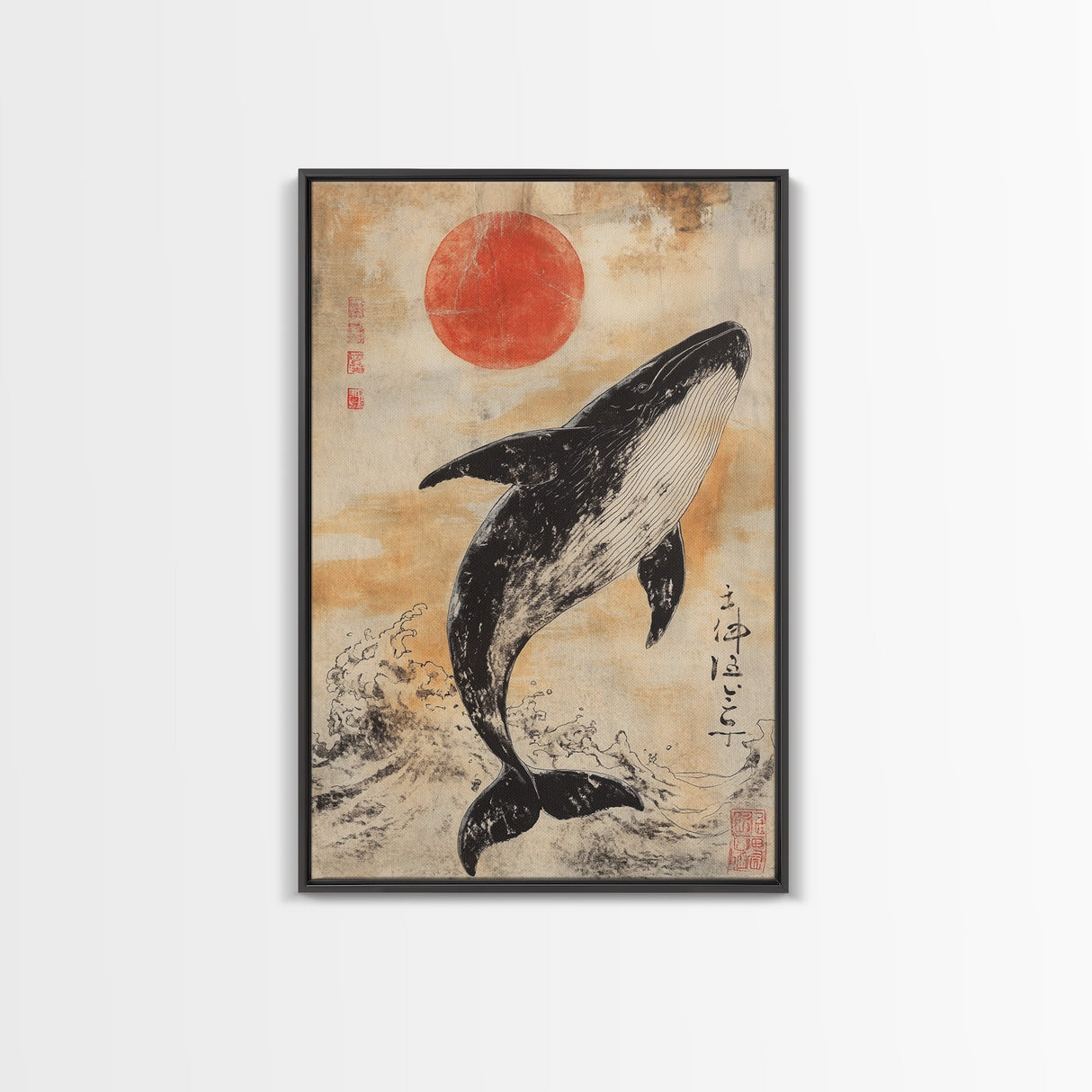 Wabi Sabi Whale Painting Print, Canvas Print, Ready To Hang Wall Art Whale Painting, Nautical Decor, Japanese Style Decor / Wall Art