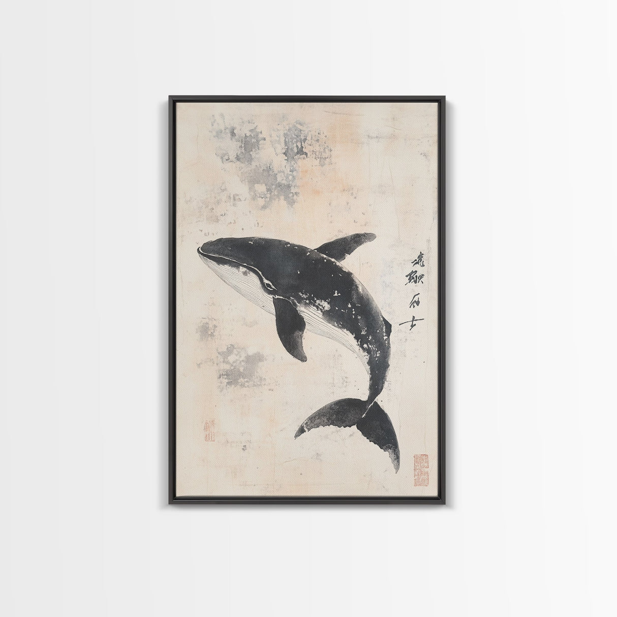 Humpback Whale Canvas Print, Framed Art, Ready To Hang Wall Art, Nautical Wall Art, Ocean Art, Wabi Sabi Art
