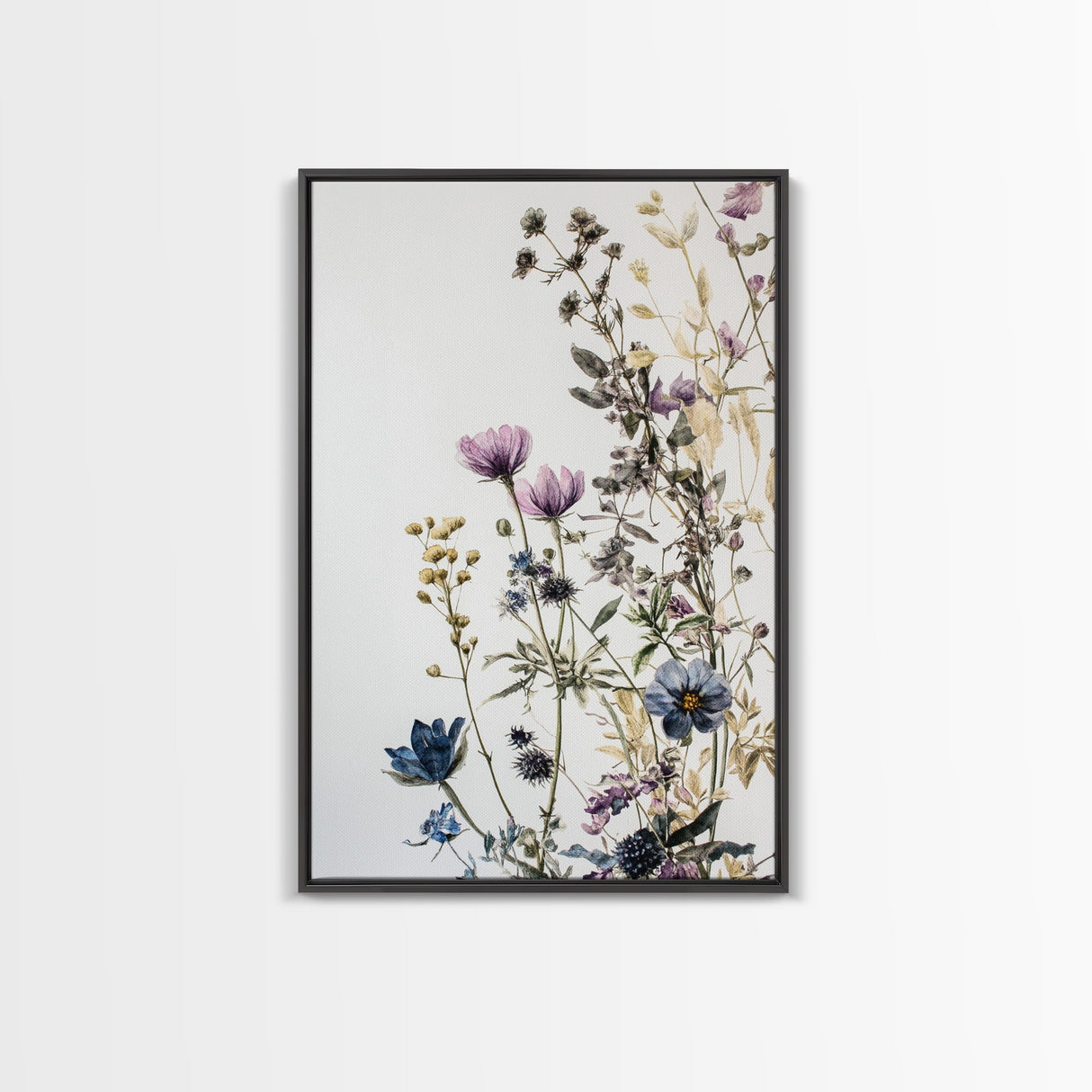 Retro Floral Decor Framed Canvas Print Modern Farmhouse Minimalist Wildflowers Painting Botanical Wall Art