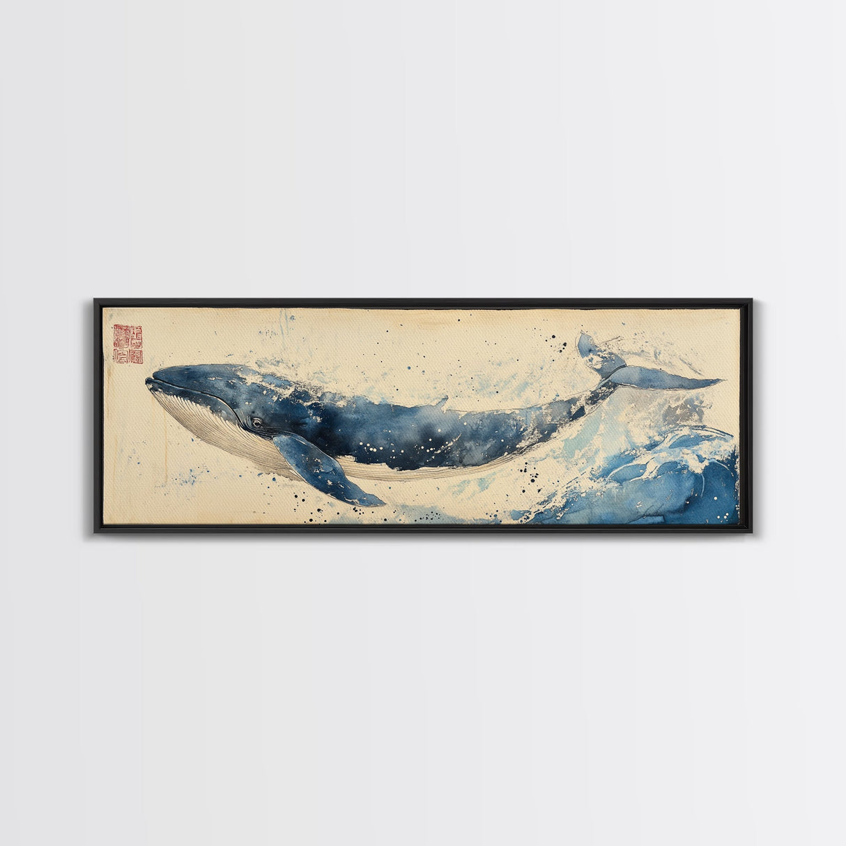 Japanese Style Wabi Sabi Painting Canvas Print of a Whale | Nautical Decor | Animal Print | Ocean Art | Whale Wall Art | Whale Decor