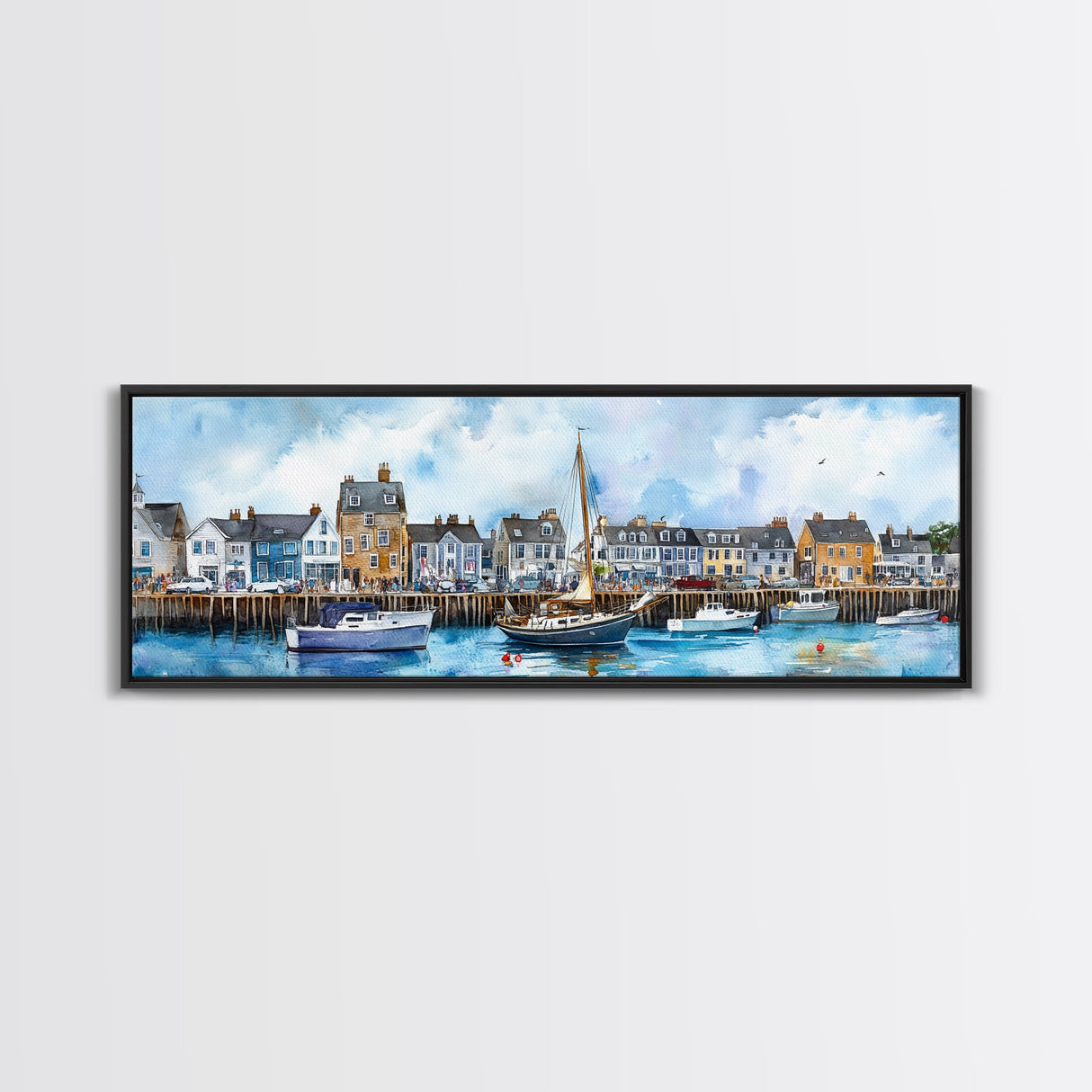 Nantucket Massachusetts Wall Art Framed Canvas Print, Nantucket Painting, Nantucket Nautical Decor, Nautical Landscape Painting
