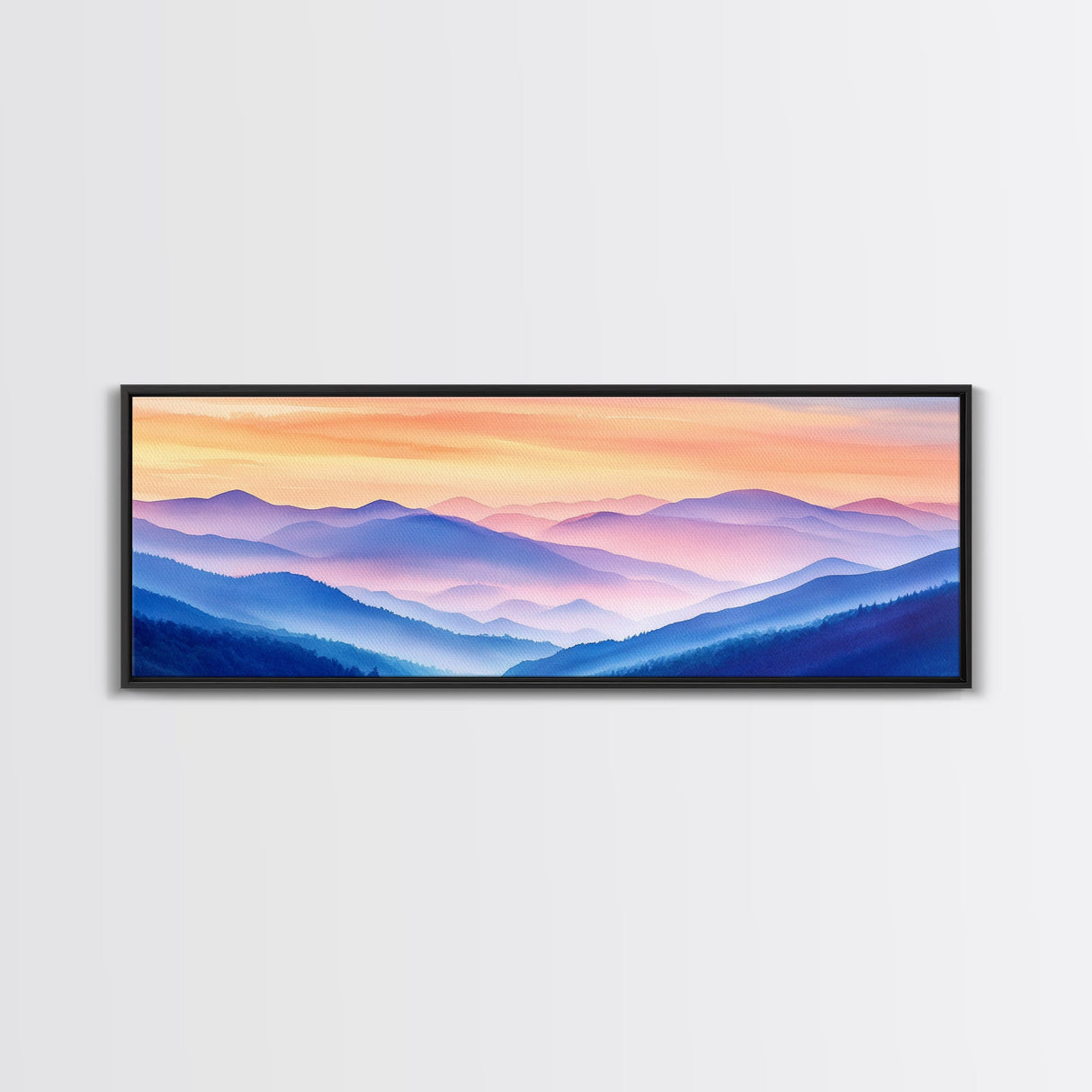 Smoky Mountain Landscape Canvas Print, Blue Ridge Mountains Painting, Panoramic Wall Art, Mountain Cabin Wall Art Home Decor