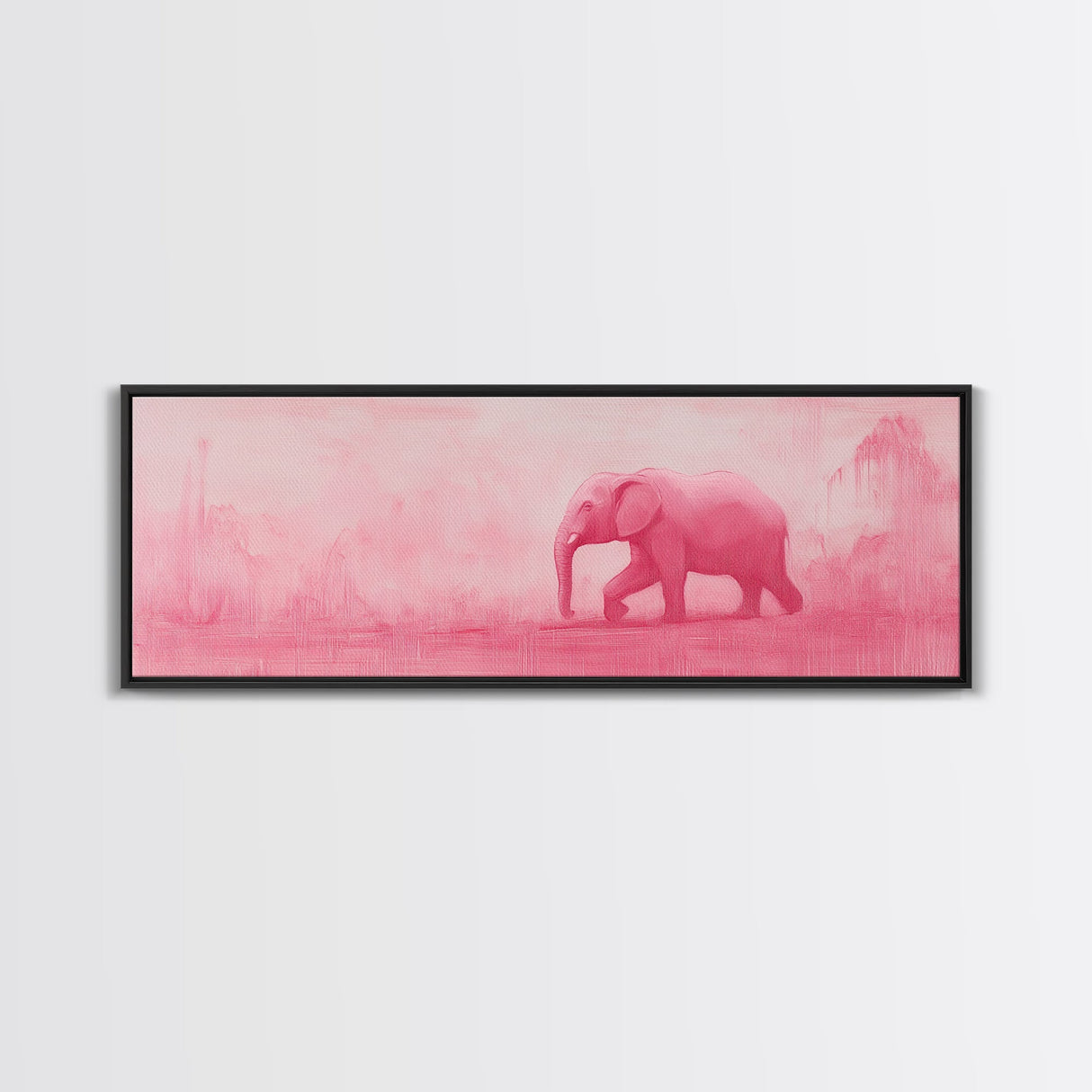Preppy Pink Elephant Framed Canvas Print Ready To Hang Panoramic Wall Art Girl's Dorm Room Wall Art Ready To Hang
