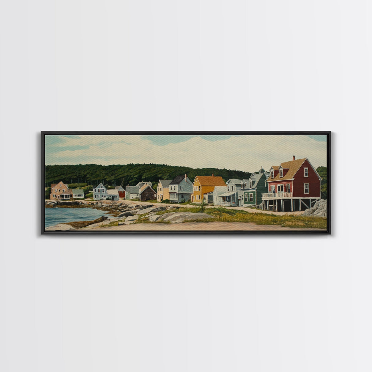 Panoramic Painting Print of Maine, Maine Wall Art, Beautiful Panoramic Seacape Painting, Nautical Landscape Painting