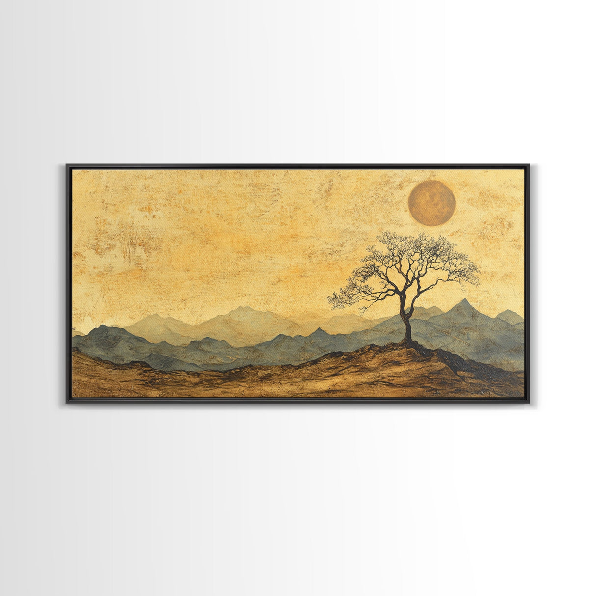 Wabi Sabi Landscape Painting Print - Framed Canvas - Vintage Landscape Painting