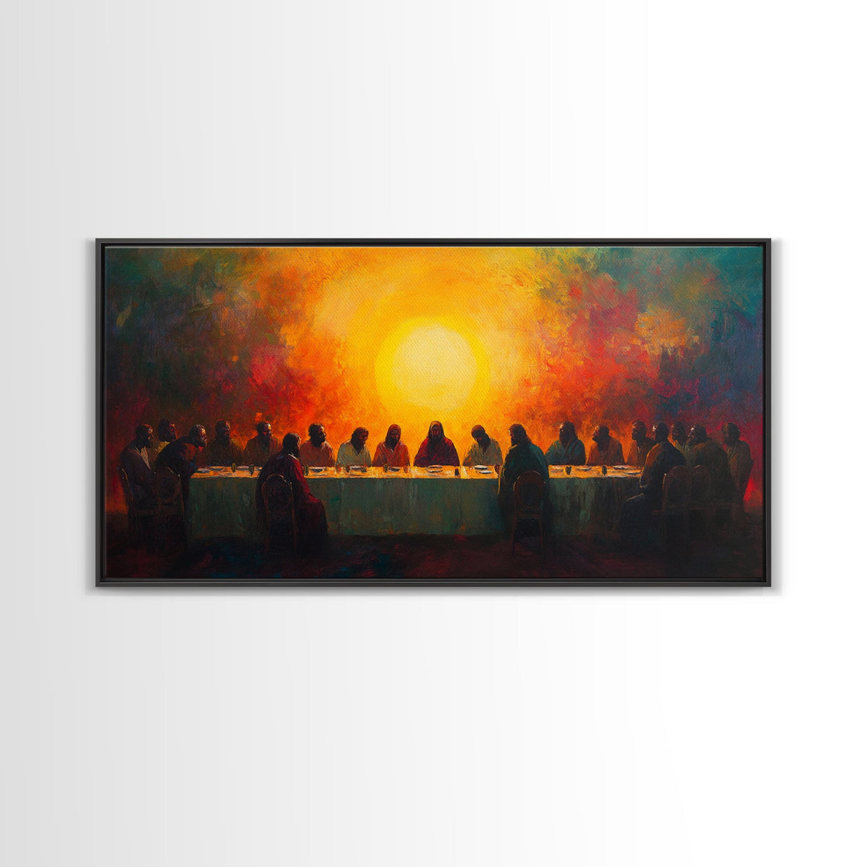 Scenic Depiction Of The Last Supper Framed Canvas Print - Jesus Art, Bible Wall Art, Christian Faith Home Decor, Last Supper Oil Painting