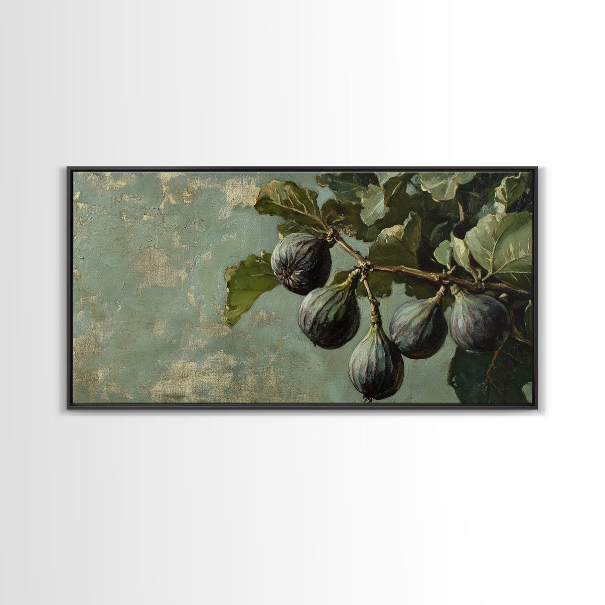 Figs On The Branch - Framed Canvas Print - Fig Painting - Fig Original Oil Painting Small Fruit Still Life Colorful Wall Art Hand Made Ready To hang