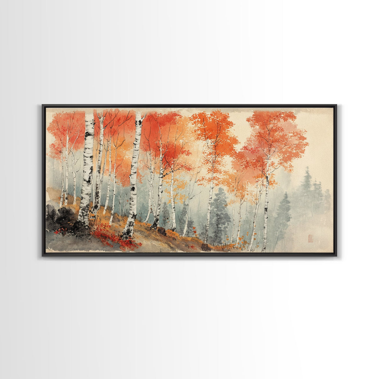 Birch Tree Painting, Aspen Trees Landscape Wall Art, Watercolor Print Colorado Forest Wall Art, Autumn landscape Centerpiece Wall Art
