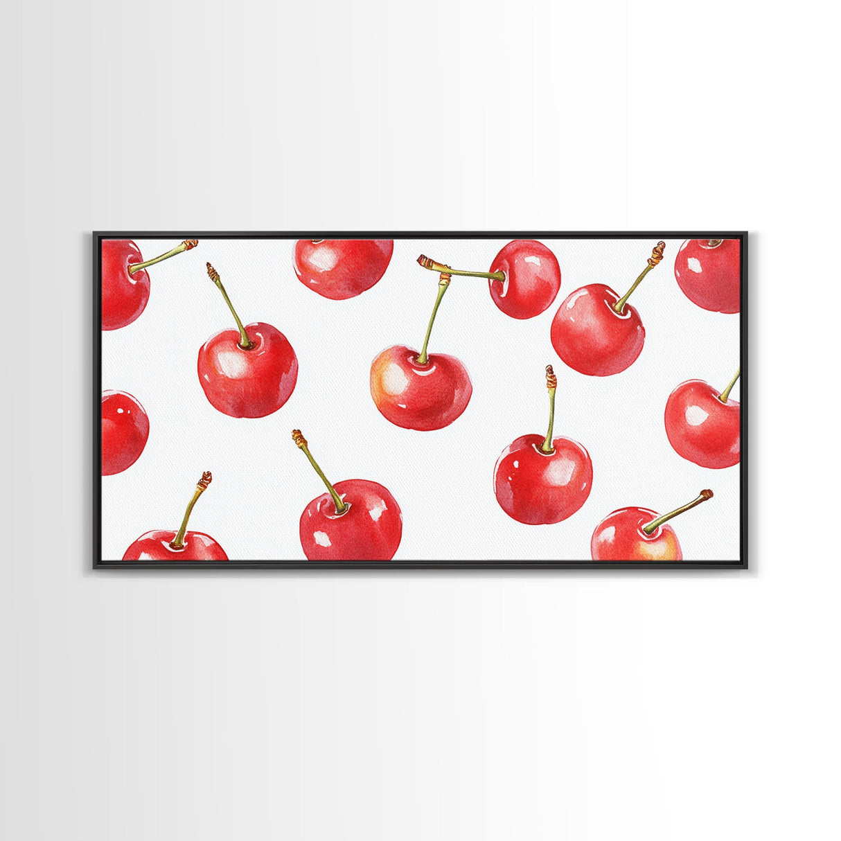 Preppy Cherry Wall Art Framed Canvas Print - Kitchen Wall Art - Dining Room Wall Art - Loft Decor - Cute Wall Art - Cutesy Home Decor