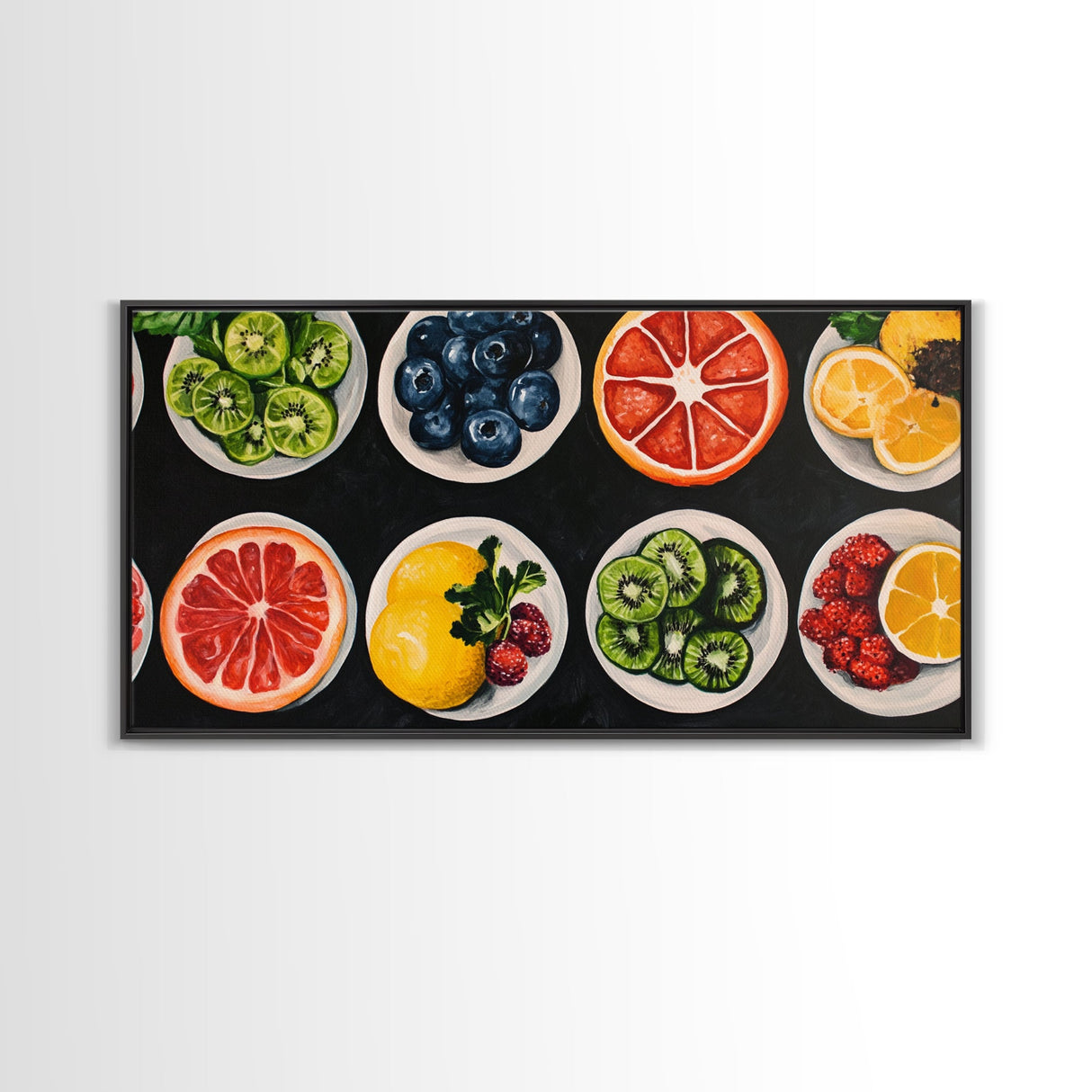 Fruit Basket Painting Canvas Print, Modern Fswmrhouse Kitchen Wall Art, Vintage Fruit Art For Dining Room Framed and Ready To Hang