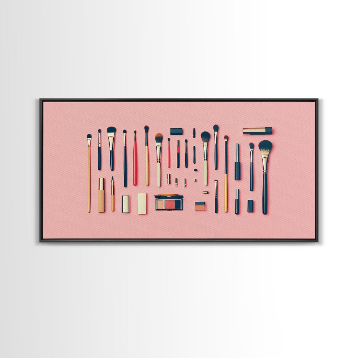 Makeup Brushes Framed Canvas Print - Makeup Wall Art - Preppy Dorm Room Decor