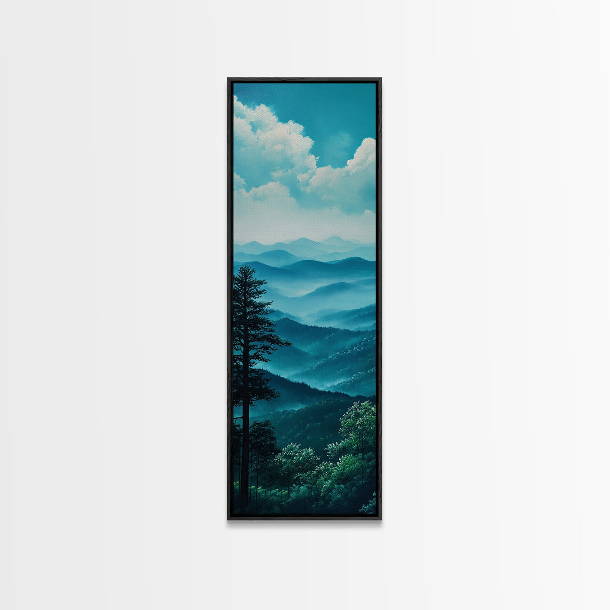Bright Morning Mountains Framed Canvas Print Serene Nature Landscape Art, Blue and Green Wall Art, Smoky Mountain Art, Living Room Decor, Above Sofa Art