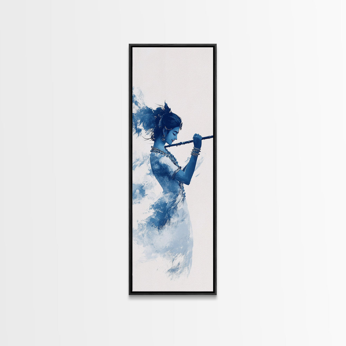 Painting of Krishna Canvas Print Framed Wall Art, Indian Art, Hindu Decor, Vertical Skinny Art, Tall Narrow Wall Art
