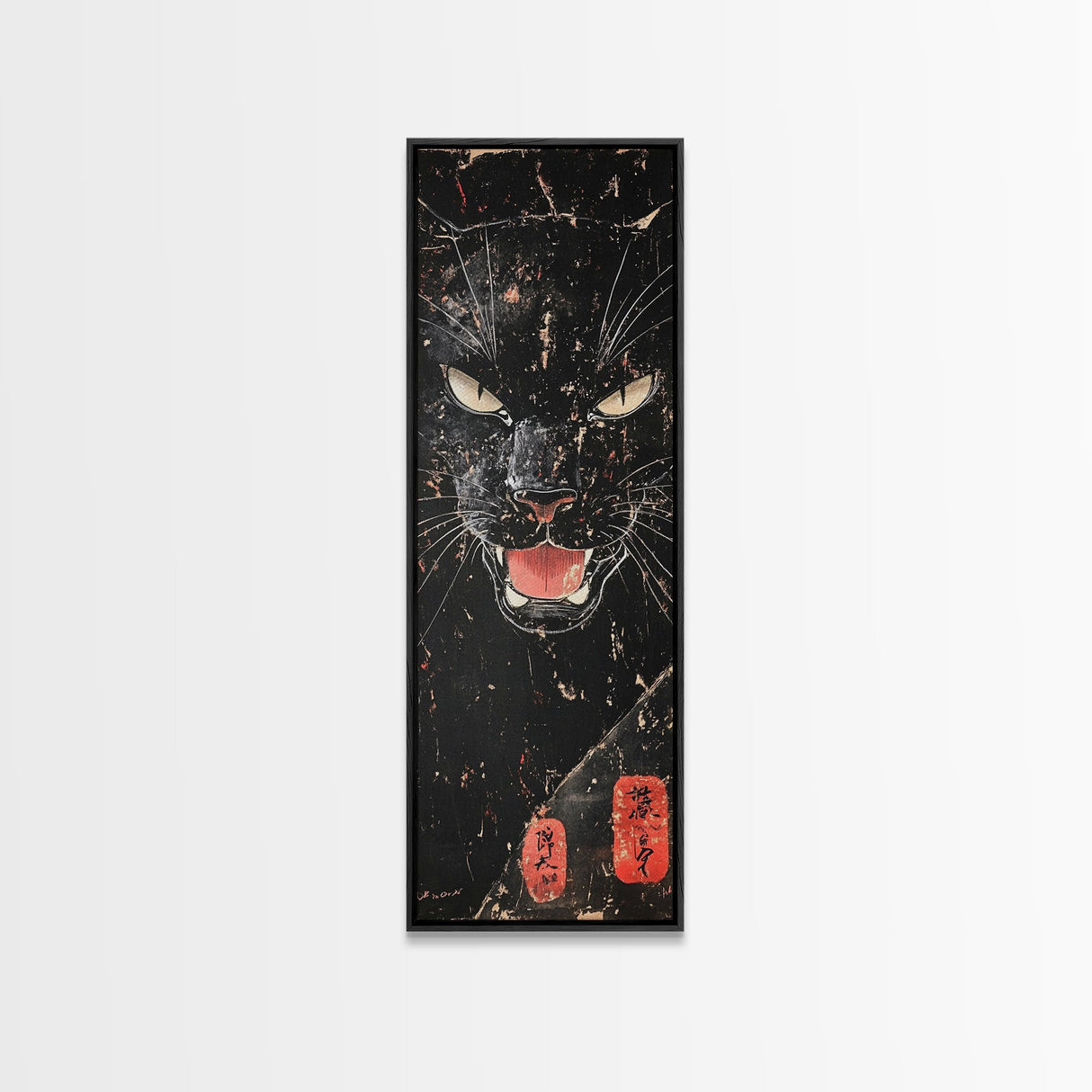 Canvas Print of Fierce Panther with Intense Stare, Dark Romance Painting, Gothic Home Decor, Chicano Art, Edgy Wall Art, Wild Spirit
