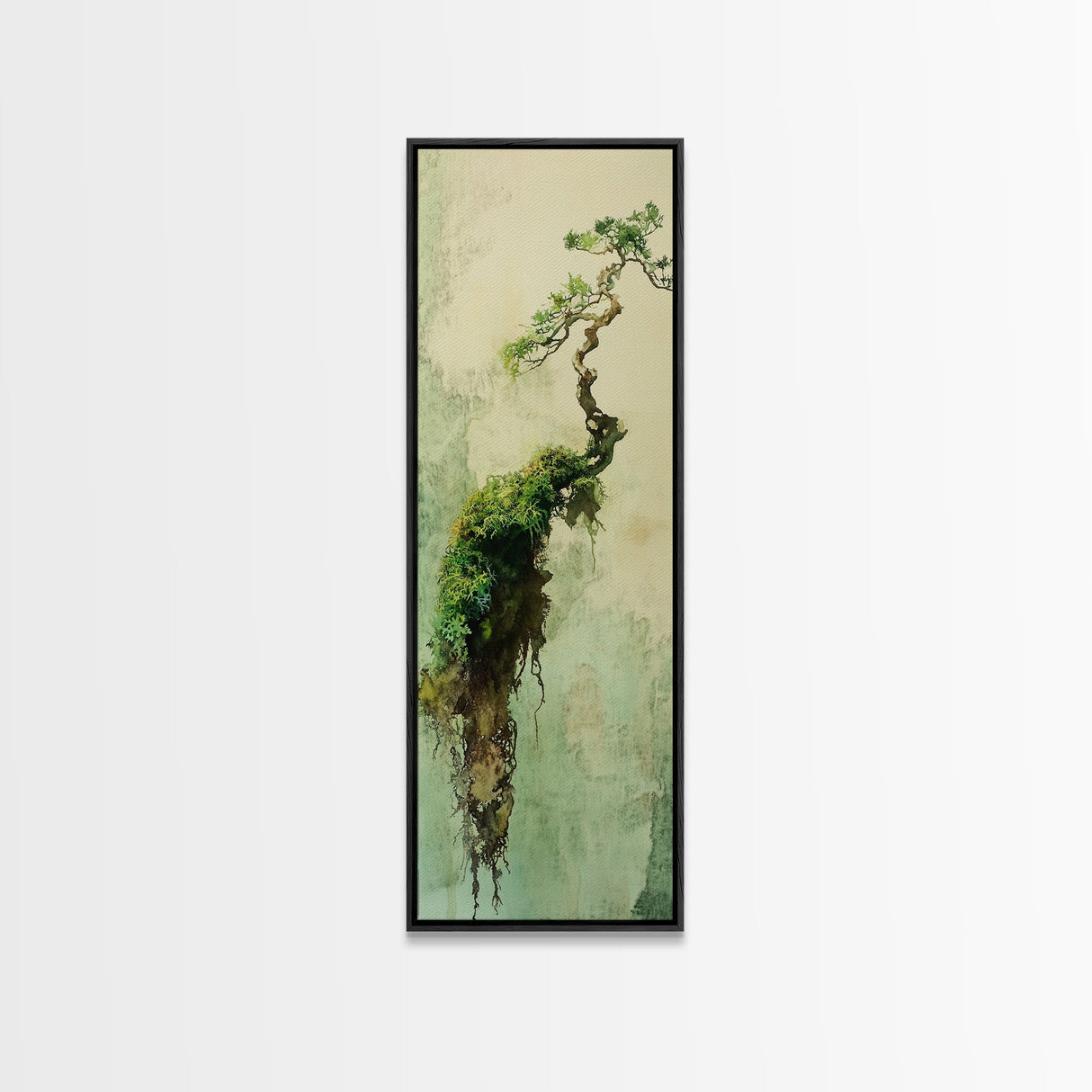Framed Canvas Print Wabi Sabi Botanical Art Mossy Tree Artwork Unique Nature Decor Tall Skinny Art Wabi Sabi Wall Art Living Room Accent