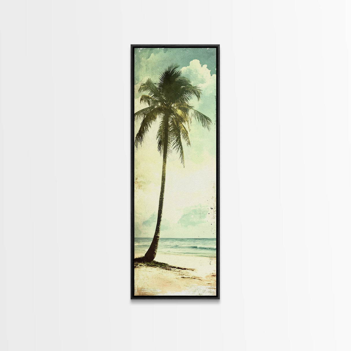 Framed Canvas Print Tall Palm Tree Art Coastal Cowgirl Wall Art, Beach Living Room Decor, Tropical Nautical Art, Skinny Wall Canvas Print