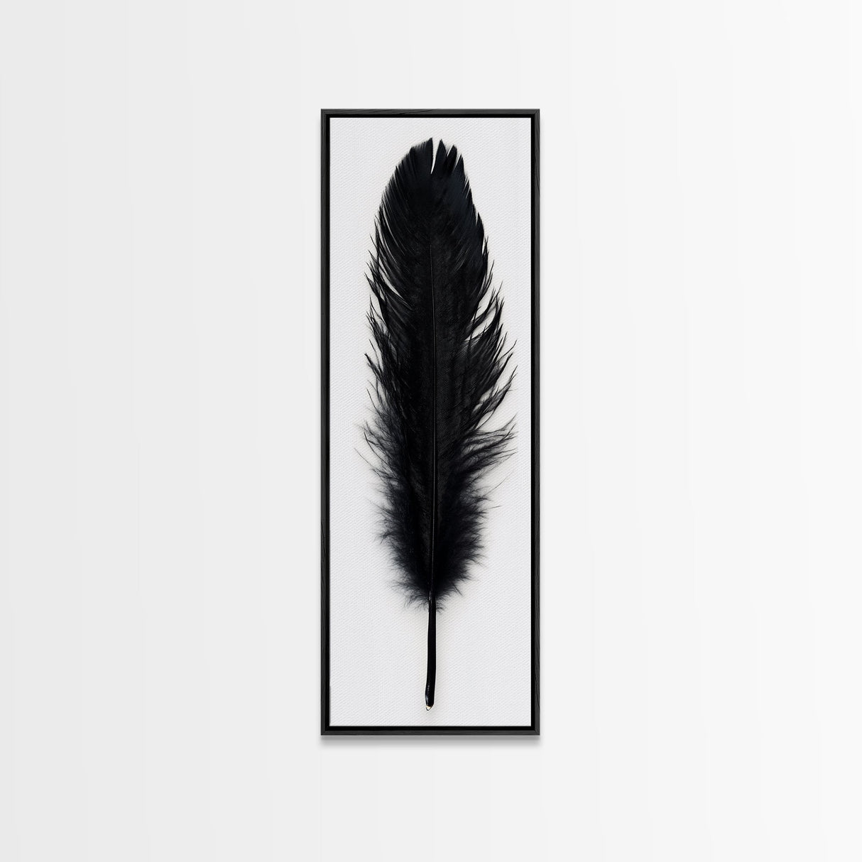 Black Feather Wall Art, Black Feather Painting Canvas Print, Boho Minimalist Home Decor, Feather Art, Tall Narrow Art, Skinny Art