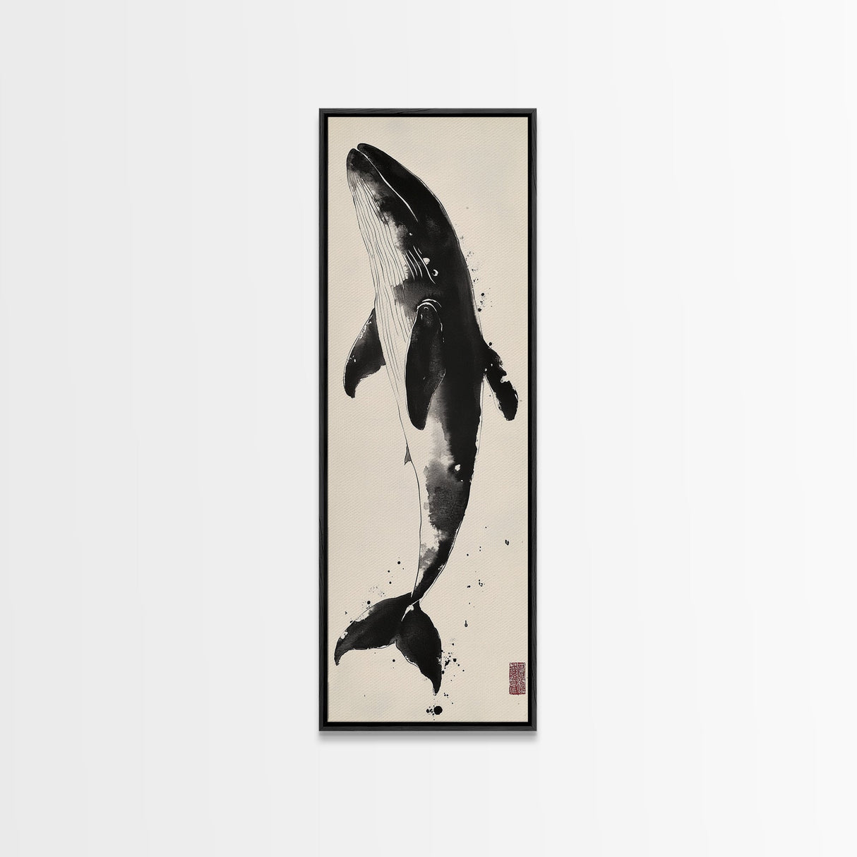 Majestic Humpback Whale in Striking Monochrome Ink Style – Sophisticated Canvas Print for Marine Life Enthusiasts and Nautical Wall Decor