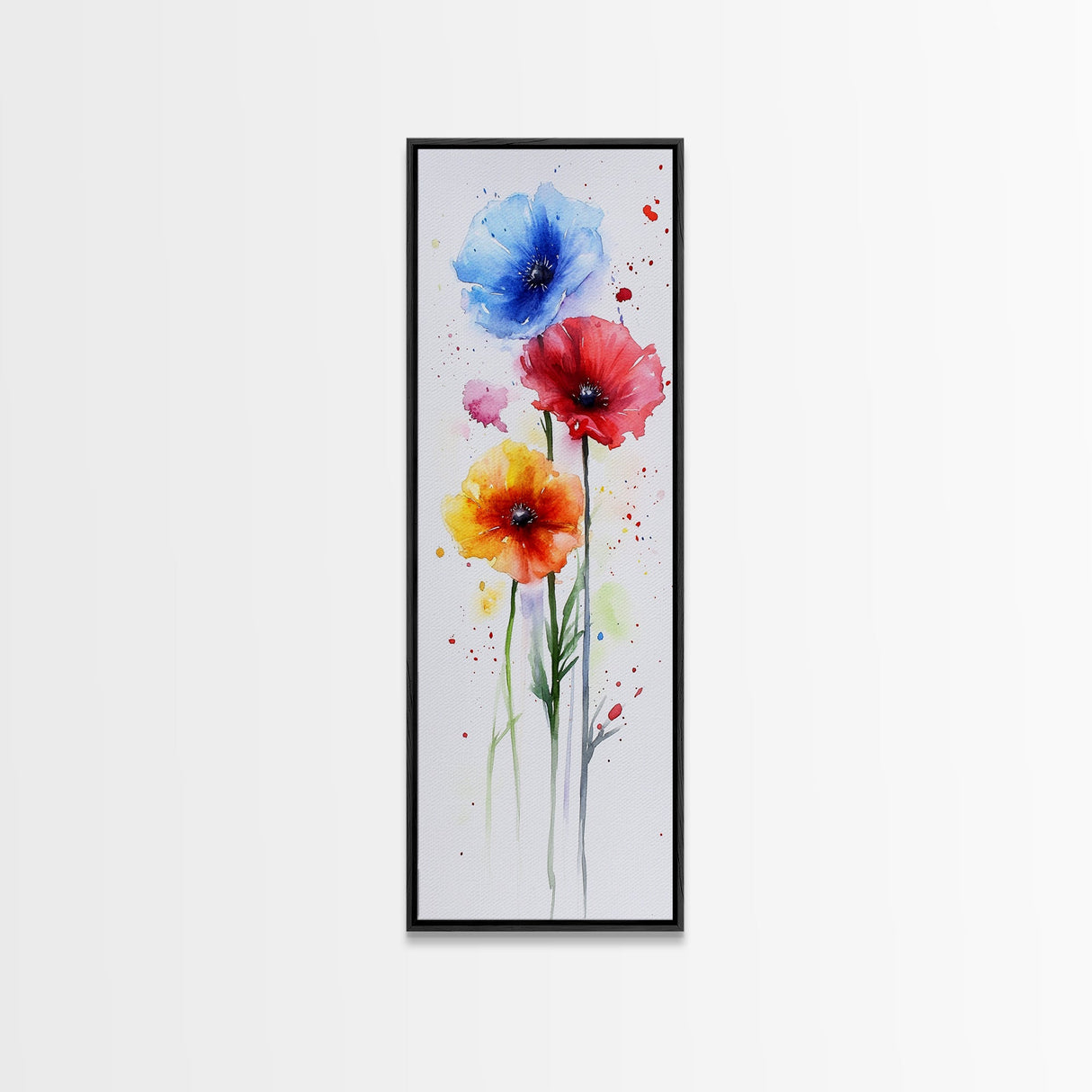 Bold Watercolor Poppy Art - Framed Canvas Print Showcasing Vibrant Flower Composition in Artistic Minimalist Style