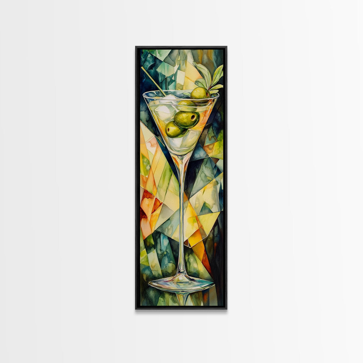 Vibrant Geometric Martini Glass, Abstract Cocktail Art, Mosaic Wall Art Canvas Print, Modern Bar Decor, Martini Wall Art