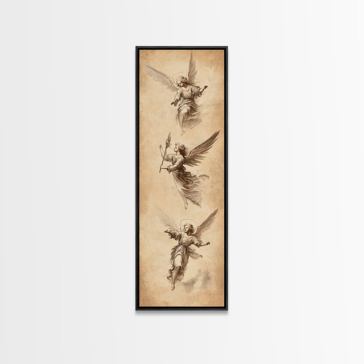 Guardian Angels Wall Art, Framed Canvas Print, Angel Painting, Angel Decor, Tall Skinny Art, Narrow Wall Art, Angelic Painting, Christmas Art