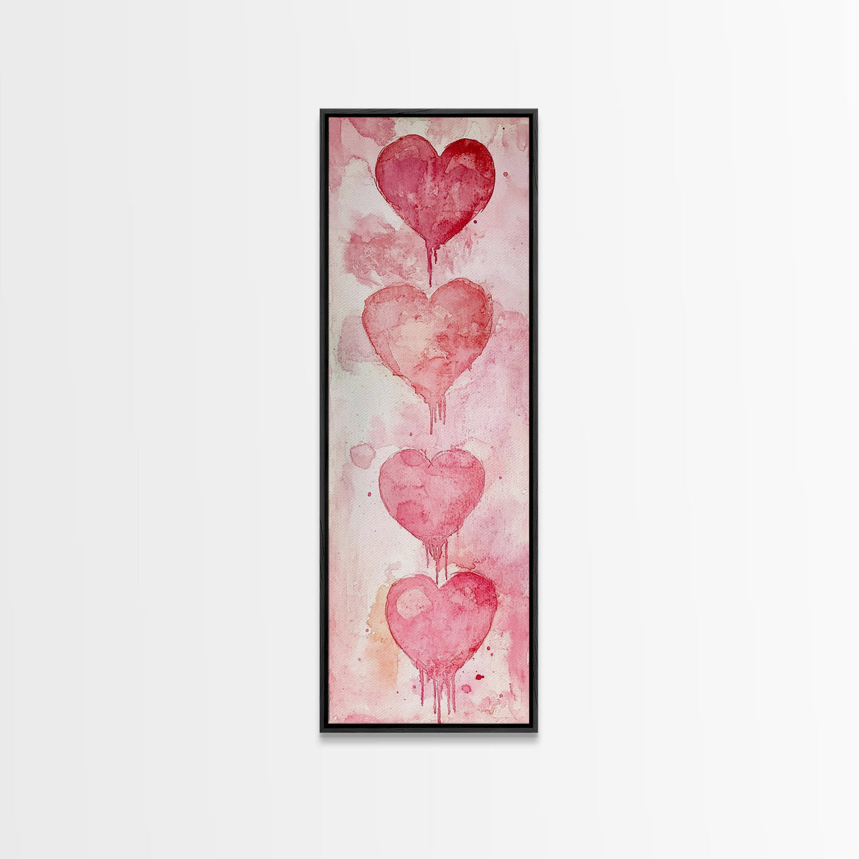 Watercolor Dripping Hearts Framed Canvas Print, Romantic Pink Abstract Art, Light Pink Wall Decor Valentine’s Day Gift Bedroom Art