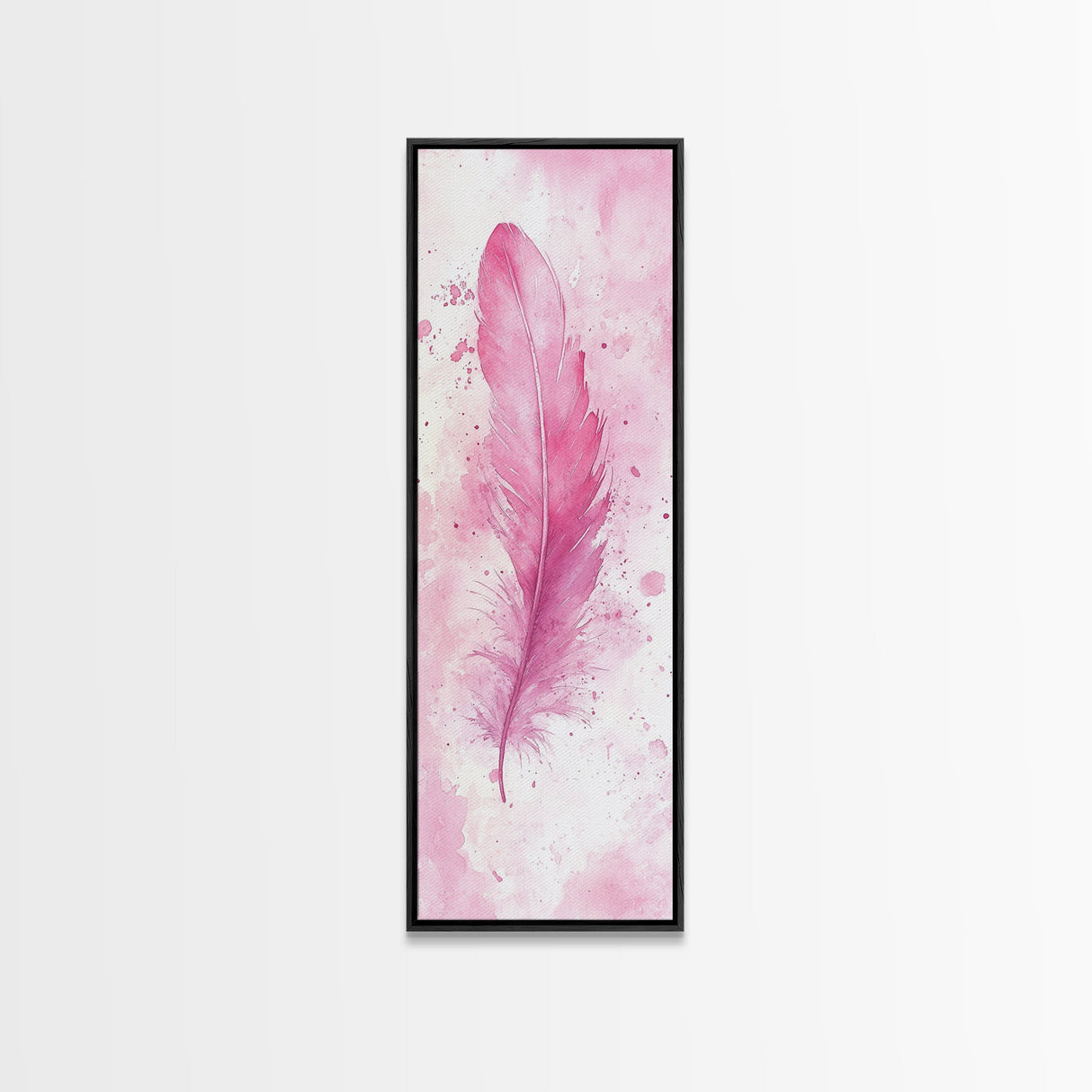 Pink Feather Artwork Framed Canvas Print, Vertical Whimsical Art Light Pink Decor, Boho Minimalist Gift Bedroom and Dorm Wall Art