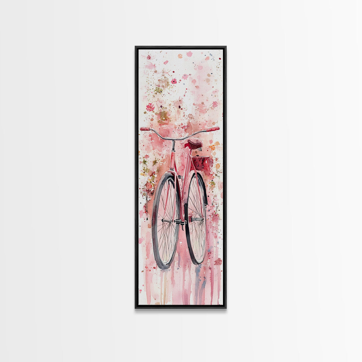 Bicycle Art Canvas Print Retro Pink Wall Art Long Narrow Vintage Style Above Couch Gift Idea Light Pink Minimalist Wabi Sabi Art