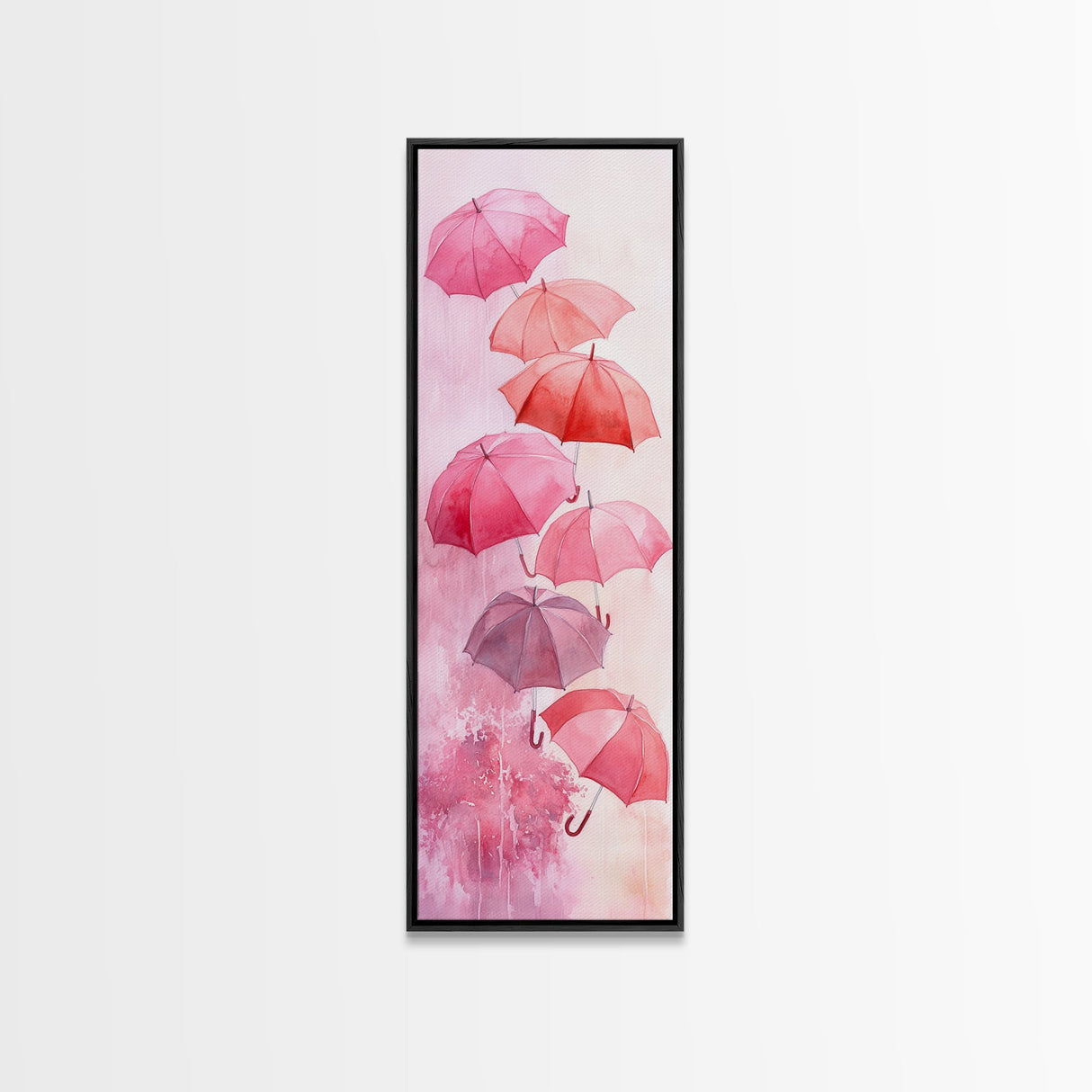 Light Pink Umbrella Canvas Print Above Sofa Art Long Narrow Wall Art Whimsical Art Cherry Blossom Painting Pink Abstract Art Vertical