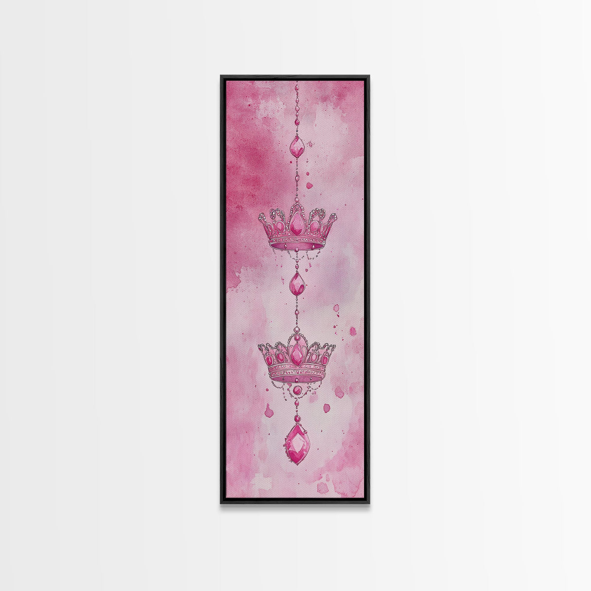 Regal Crown Gem Painting Framed Canvas Print Featuring Pink Abstract Art with Sparkling Gemstone Accents for Whimsical Wall Art Spaces