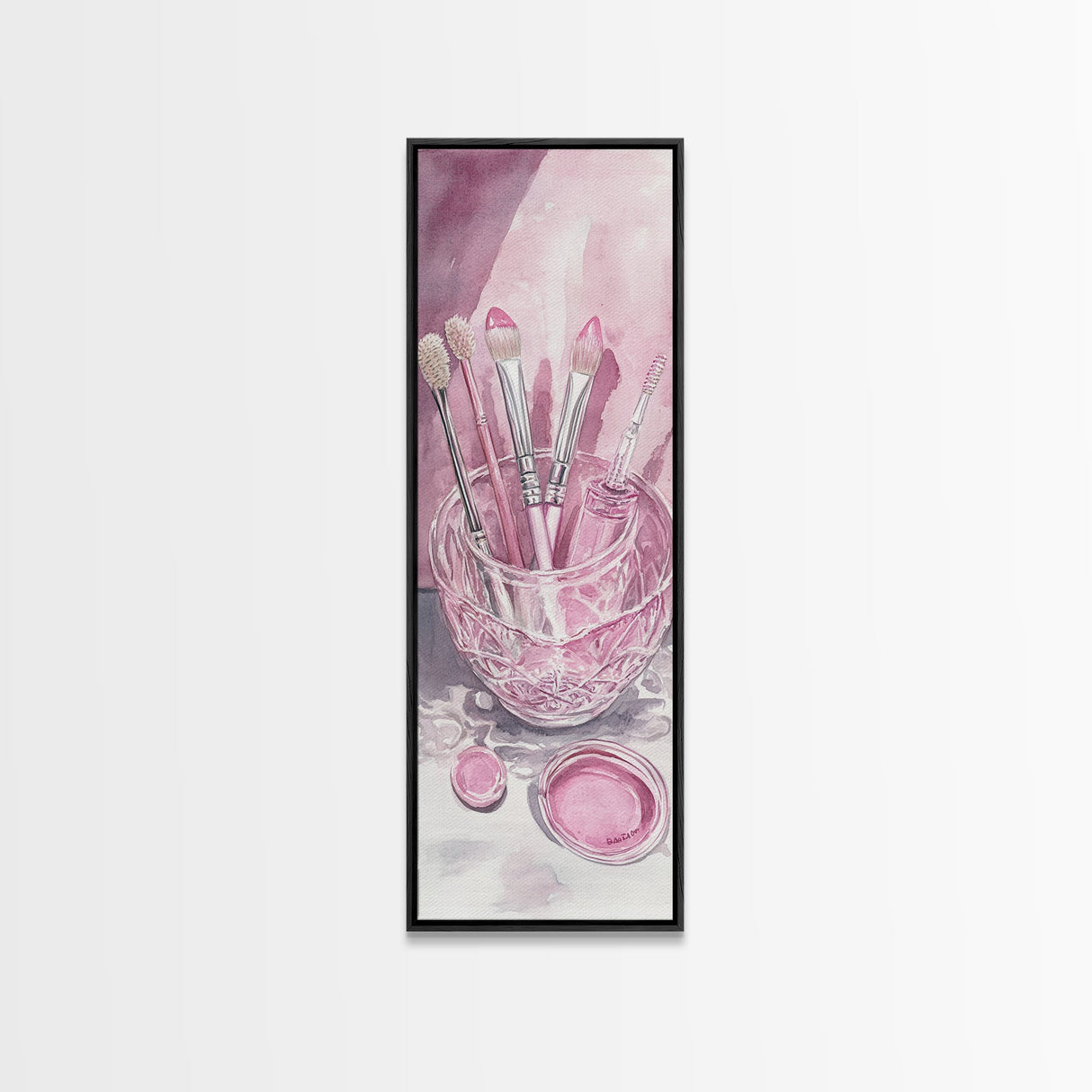 Makeup Brushes Canvas Print - Pink Abstract Art of Beauty Tools, Feminine Wall Art, Gift Idea for Her, Minimalist Room Decor
