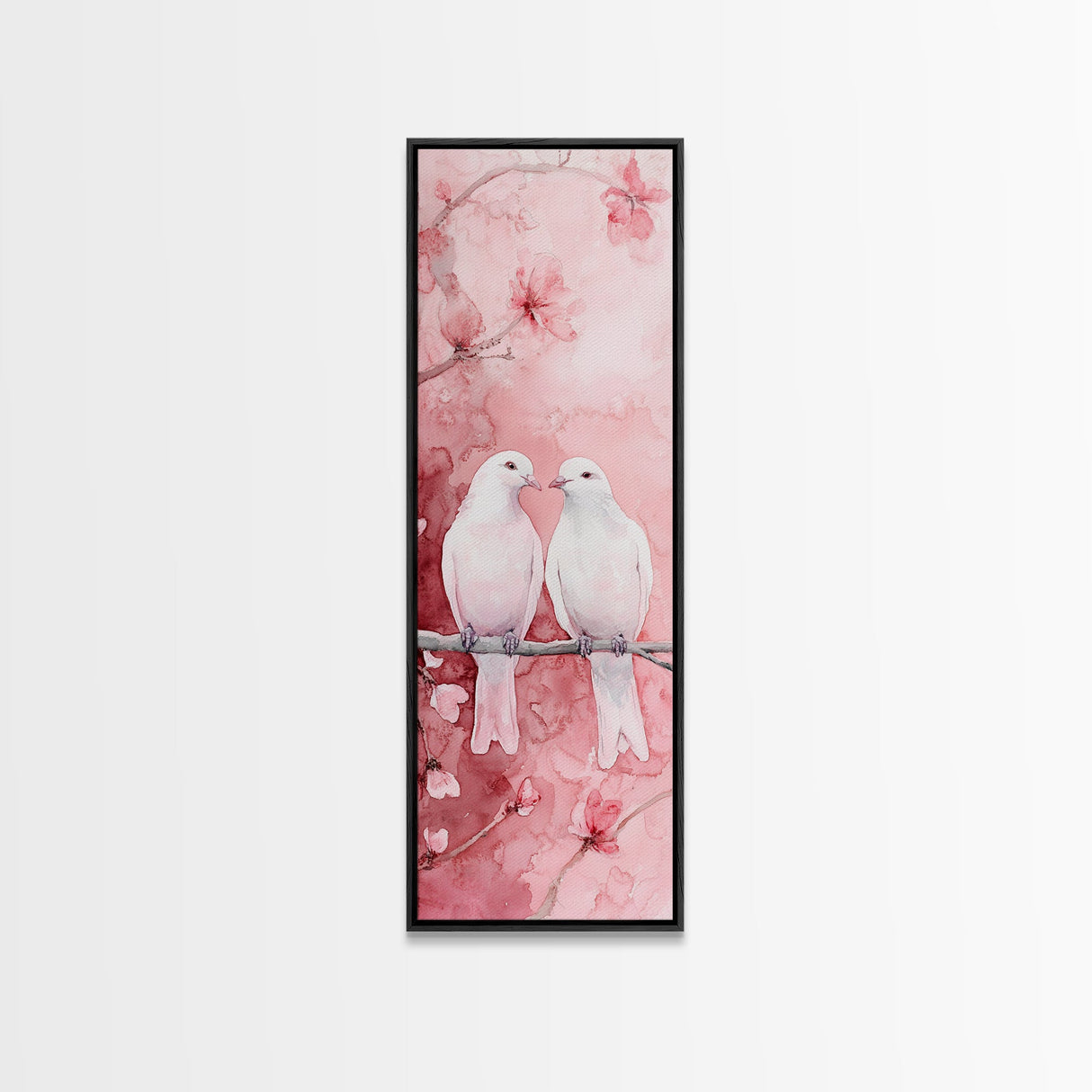 Lovebirds Canvas Print Cherry Blossom Pink Art Romantic Wall Decor Feminine Aesthetic Whimsical Gift Idea Bedroom Art