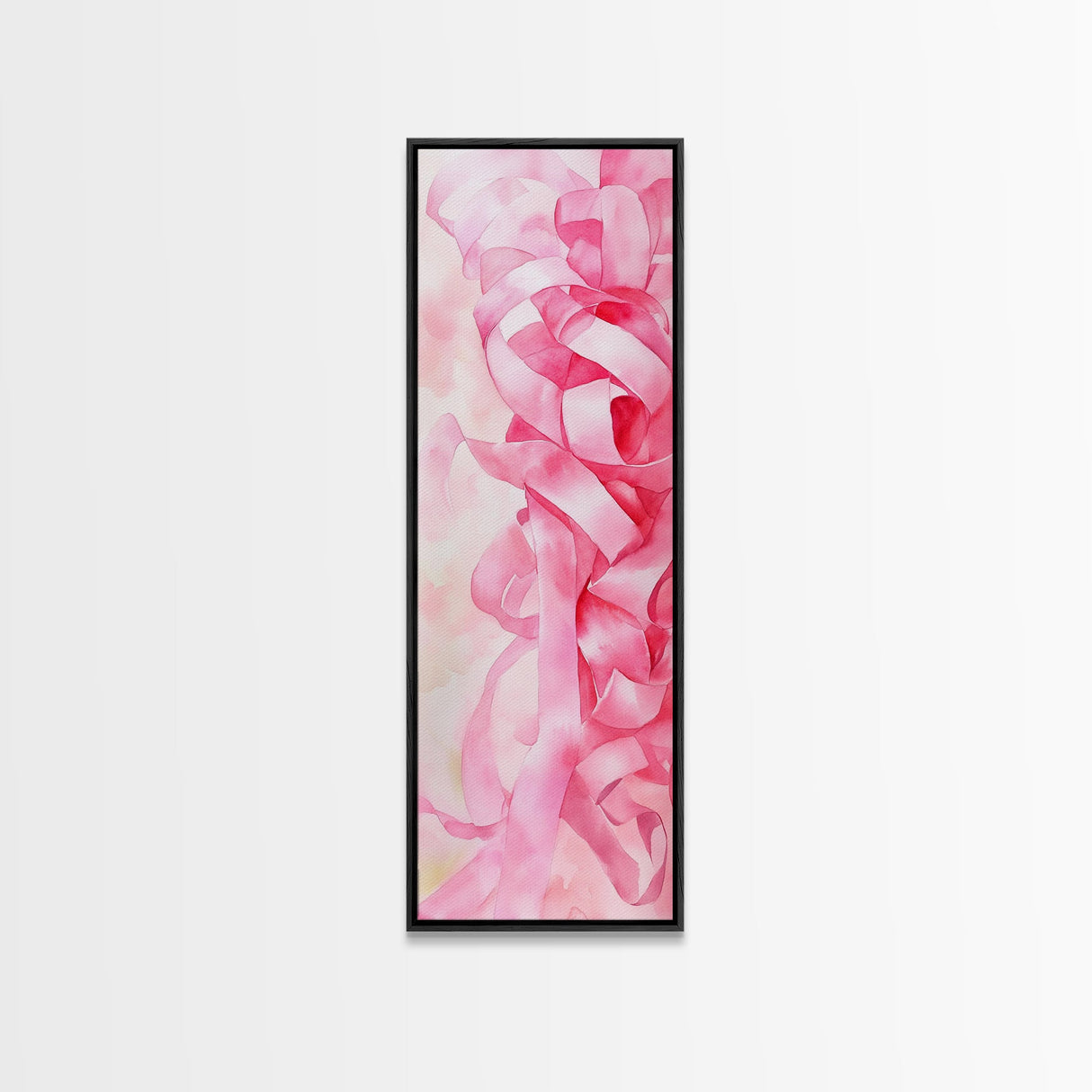 Pink Ribbons Canvas Print Abstract Feminine Wall Art Whimsical Vertical Decor Skinny Boho Gift Idea Light Pink Aesthetic