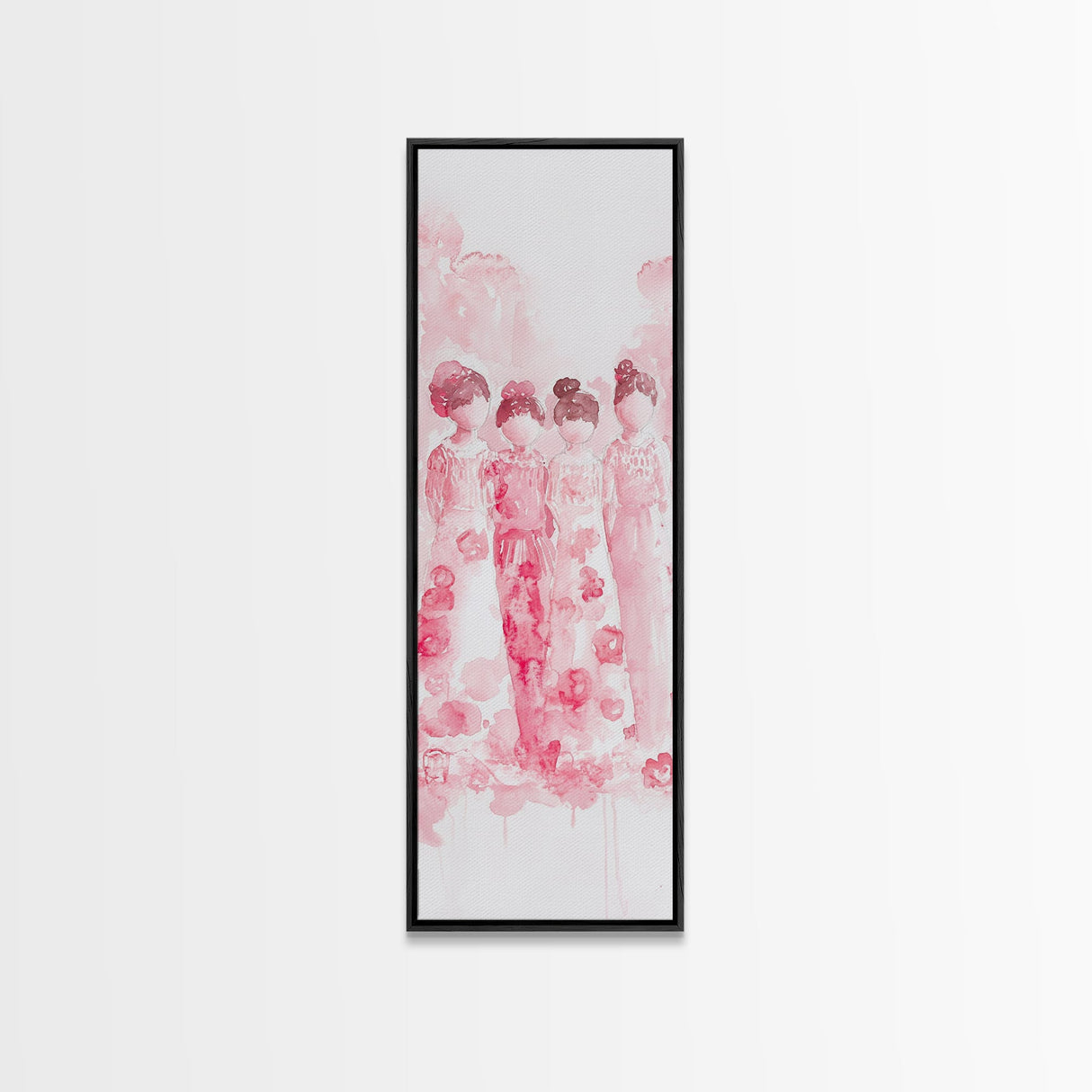 Dreamy Cherry Blossom Dresses Framed Canvas Print, Light Pink Wall Art, Botanical Prints, Whimsical Art, Above Sofa or Bedroom Decor