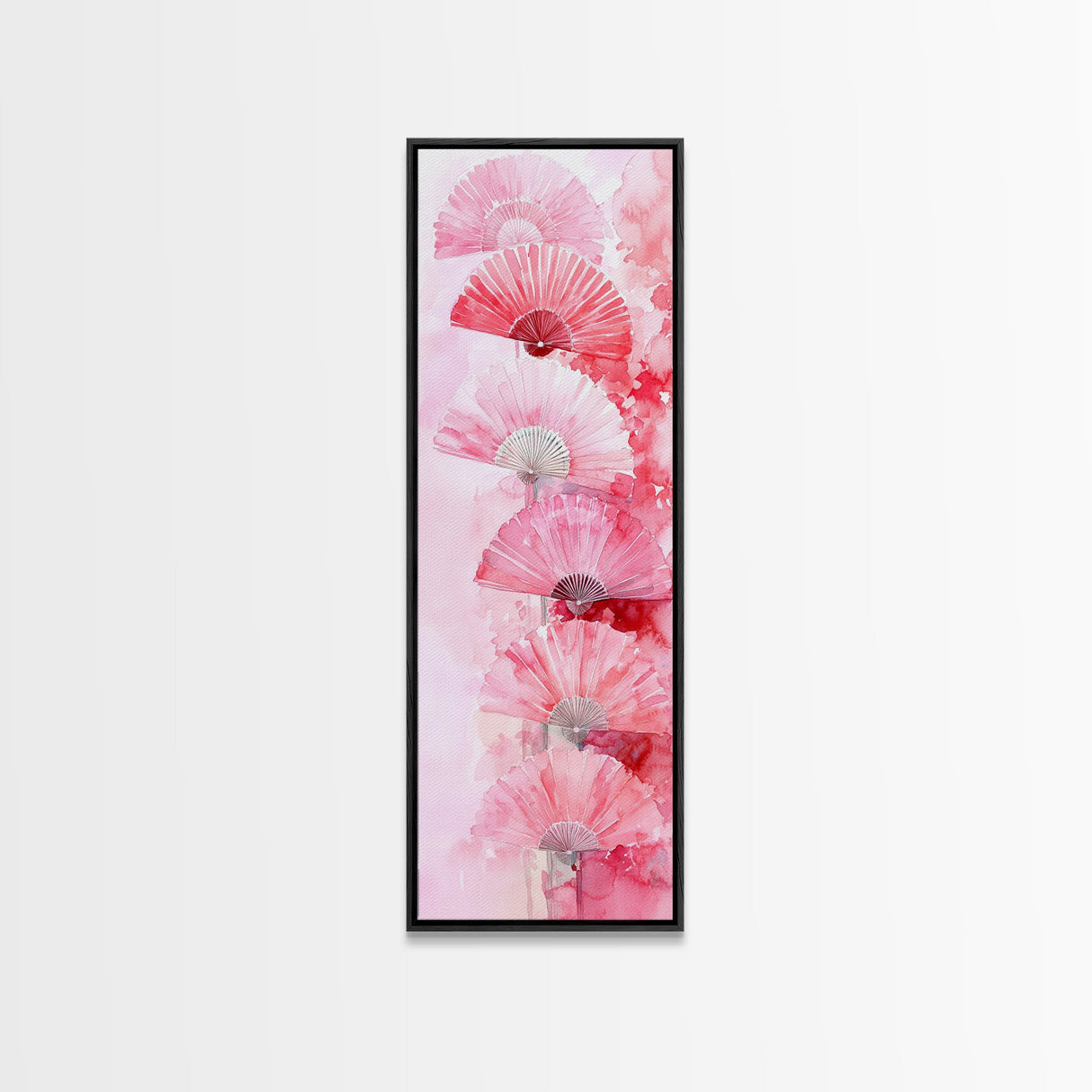 Elegant Hand Fans Framed Canvas Print Chinoiserie Wabi Sabi Wall Art Vertical Pink Decor Skinny Tall Art Light Pink Wall Art