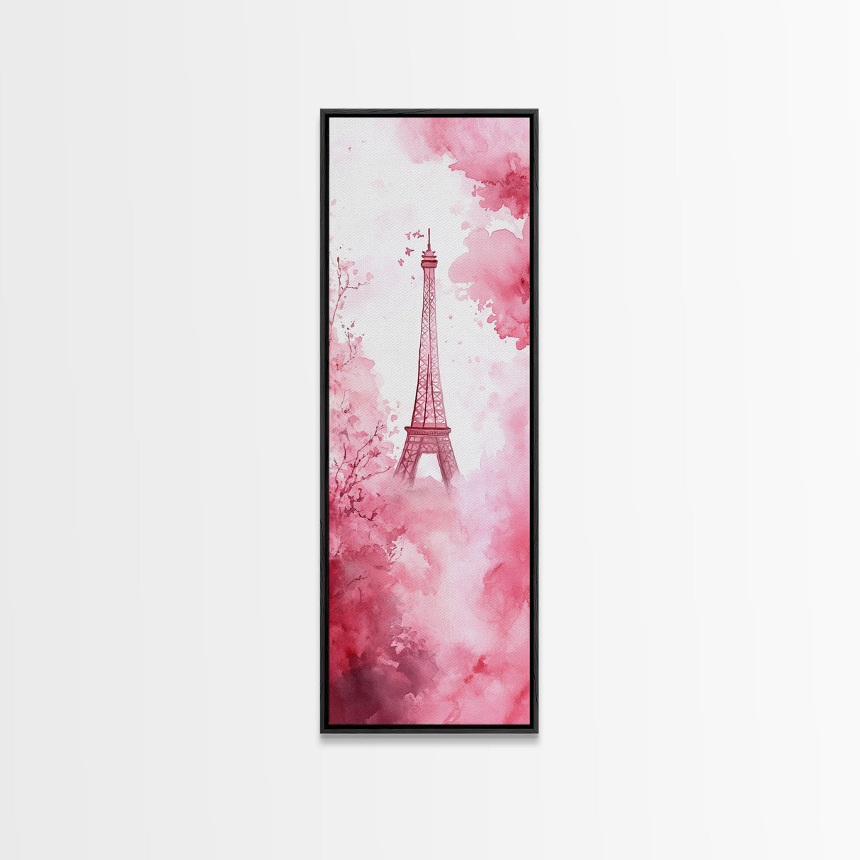Eiffel Tower Painting Framed Canvas Print Romantic Parisian Wall Art Light Pink Decor Vertical Artwork Whimsical Home Accent Art